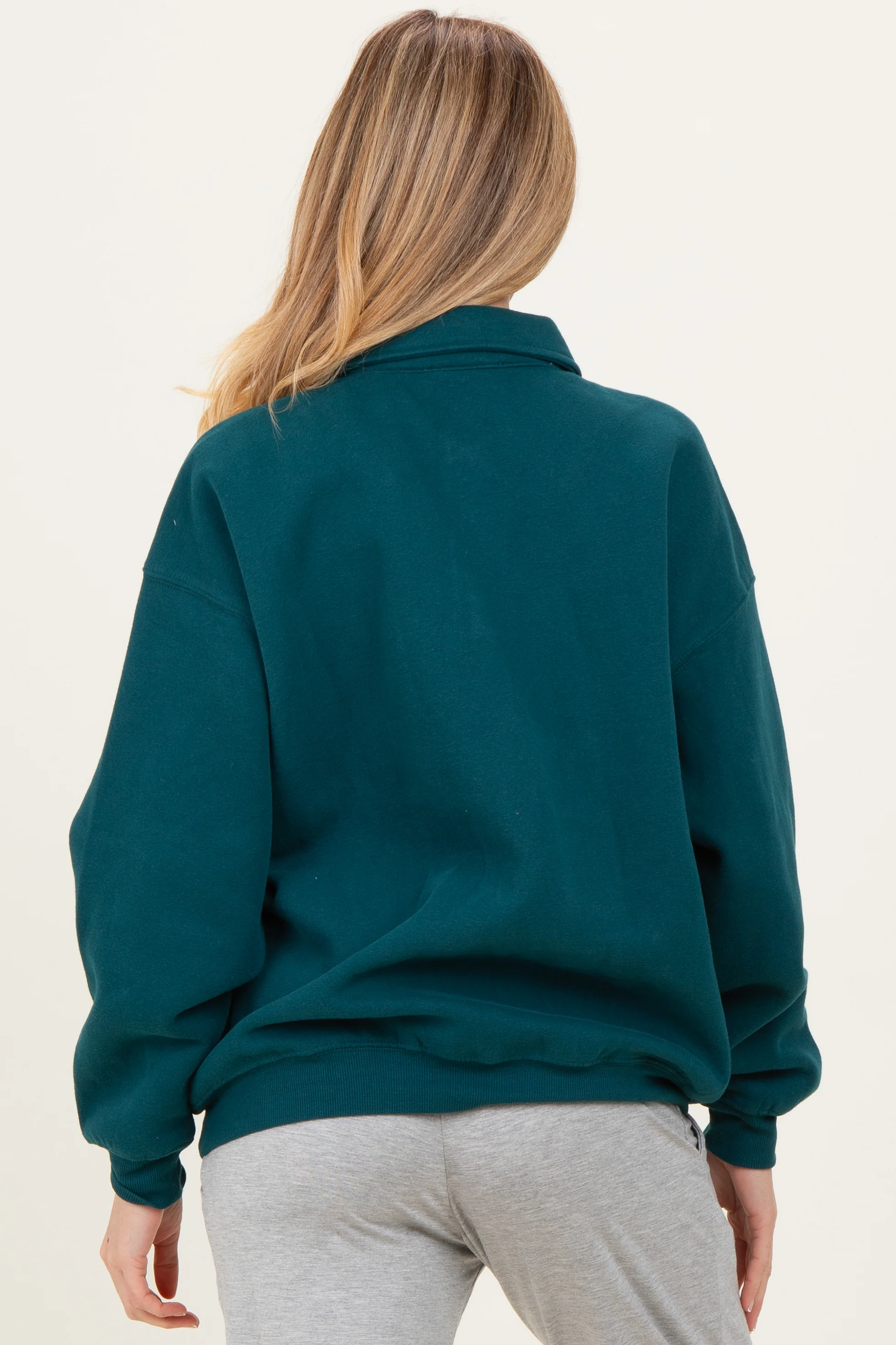 Deep Teal Oversized Polo Maternity Pullover - Image 5