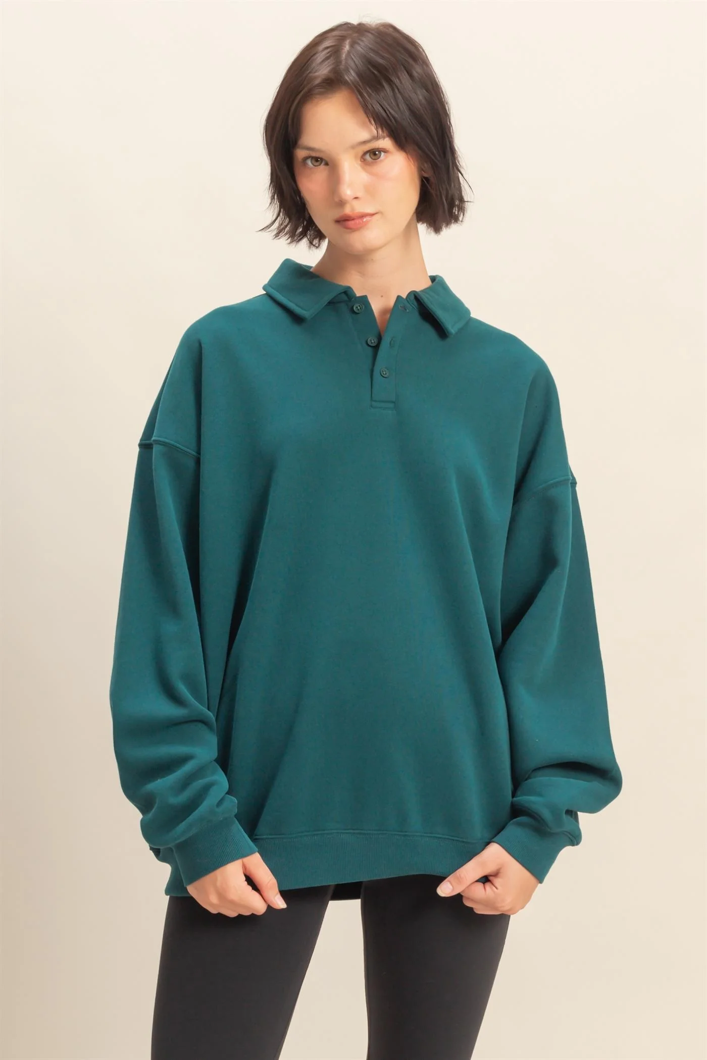 Deep Teal Oversized Polo Maternity Pullover - Image 6
