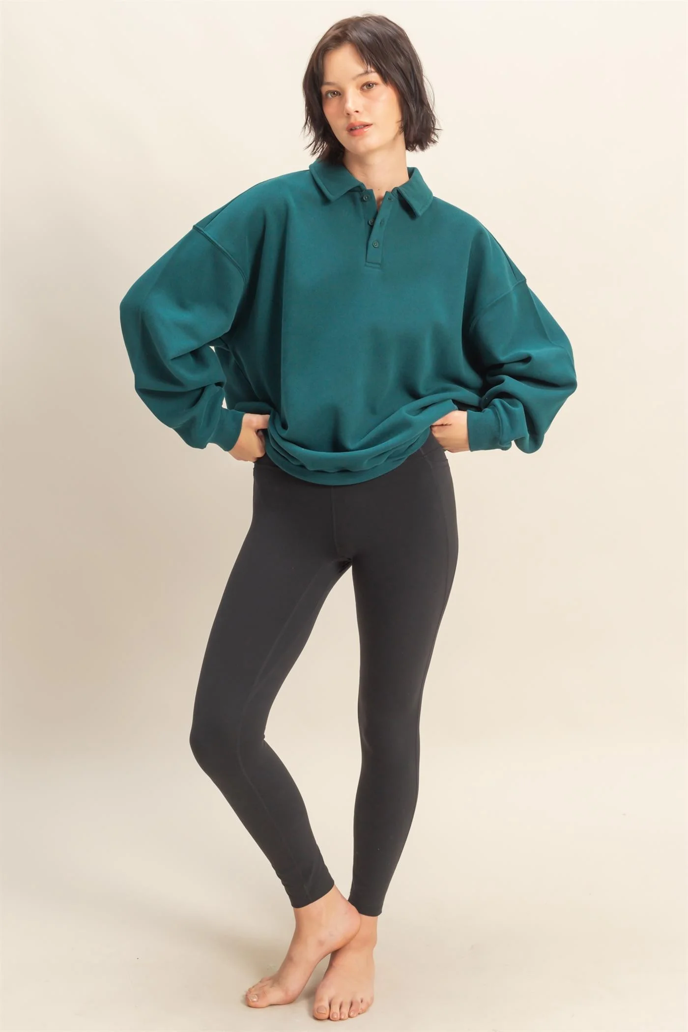 Deep Teal Oversized Polo Pullover - Image 4