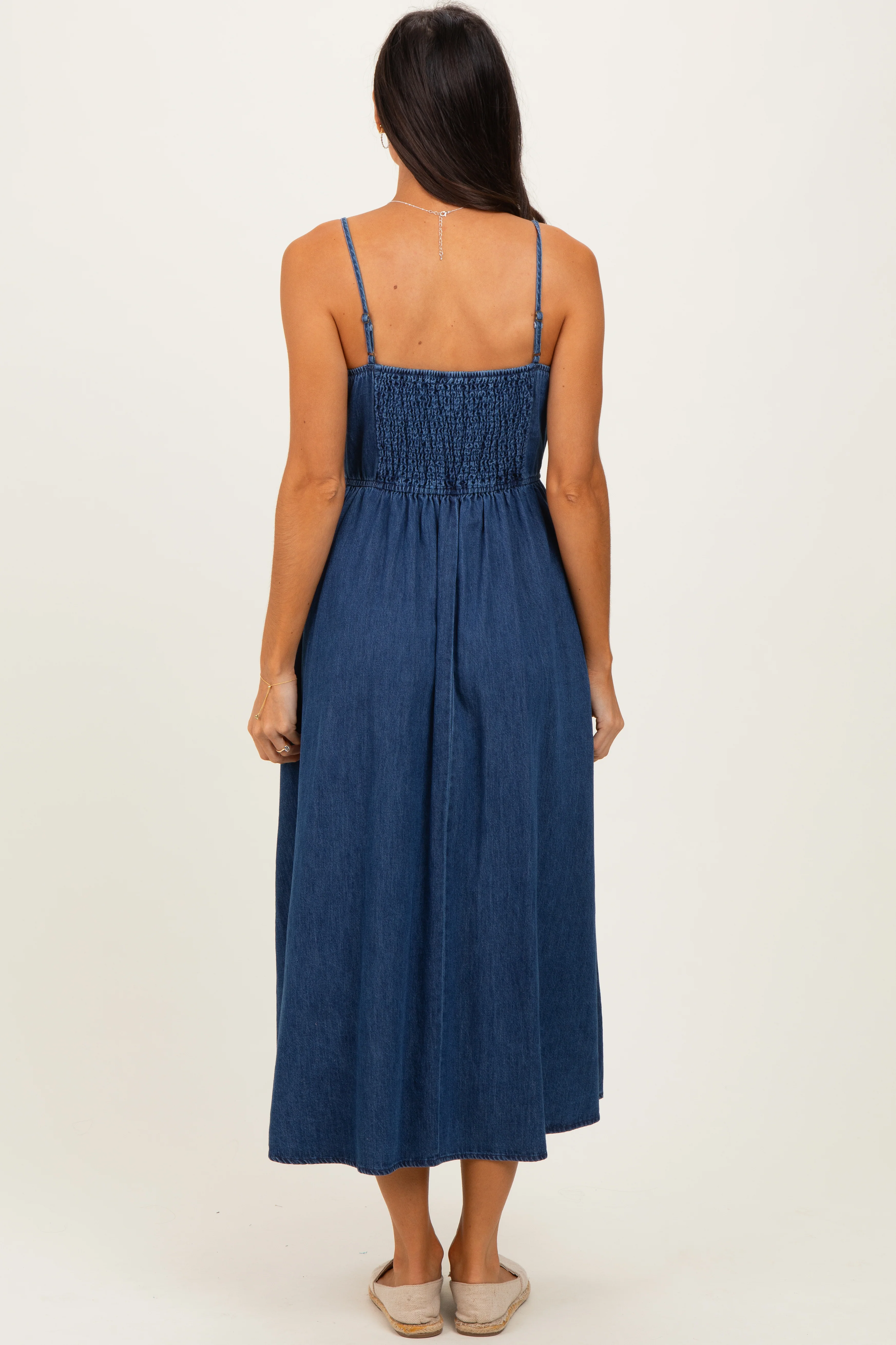 Denim Blue Bow Accent Strap Midi Dress - Image 4