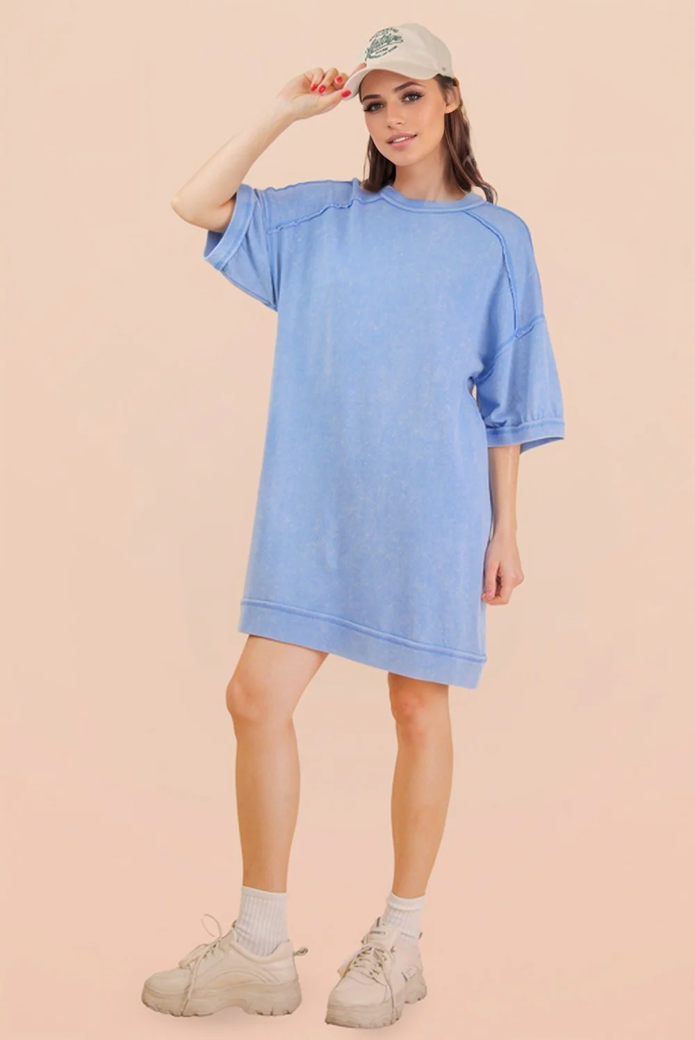 Denim Blue Mineral Wash French Terry Knit T-Shirt Dress - Image 4