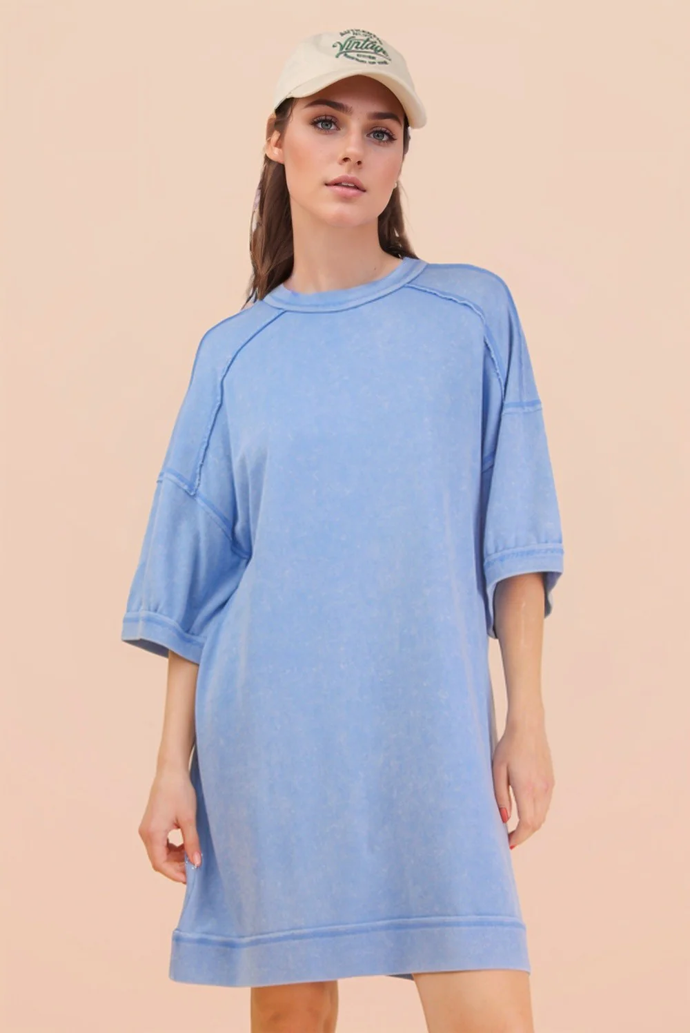 Denim Blue Mineral Wash French Terry Knit T-Shirt Dress - Image 5