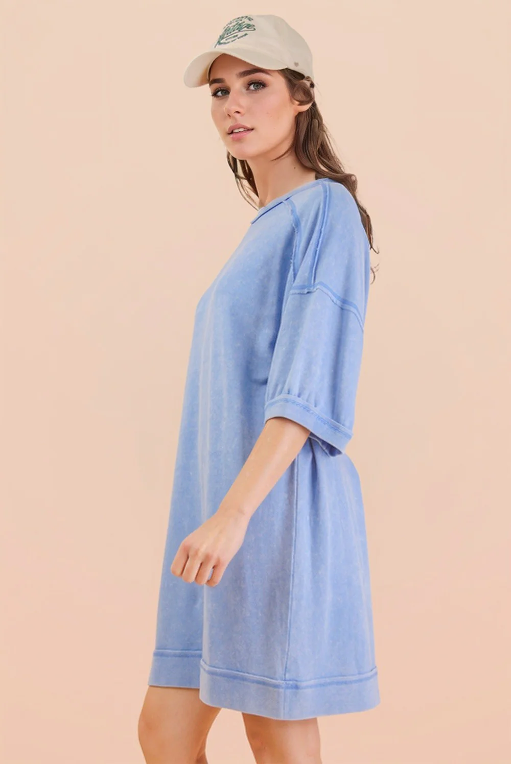 Denim Blue Mineral Wash French Terry Knit T-Shirt Dress - Image 6