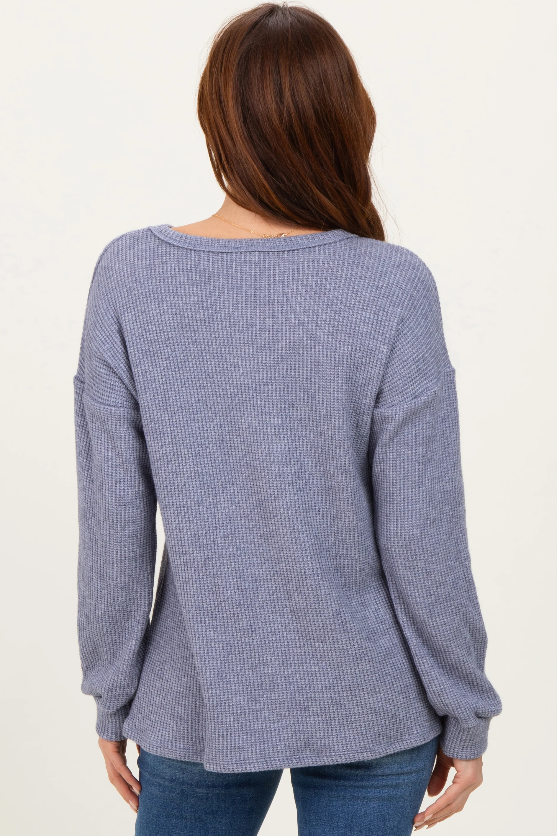 Denim Blue Puff Sleeve Solid Sweater Top - Image 4