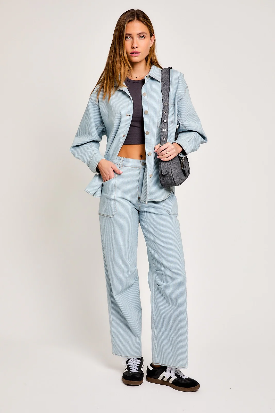 Denim-White Stripe Oversized Shacket - Image 5