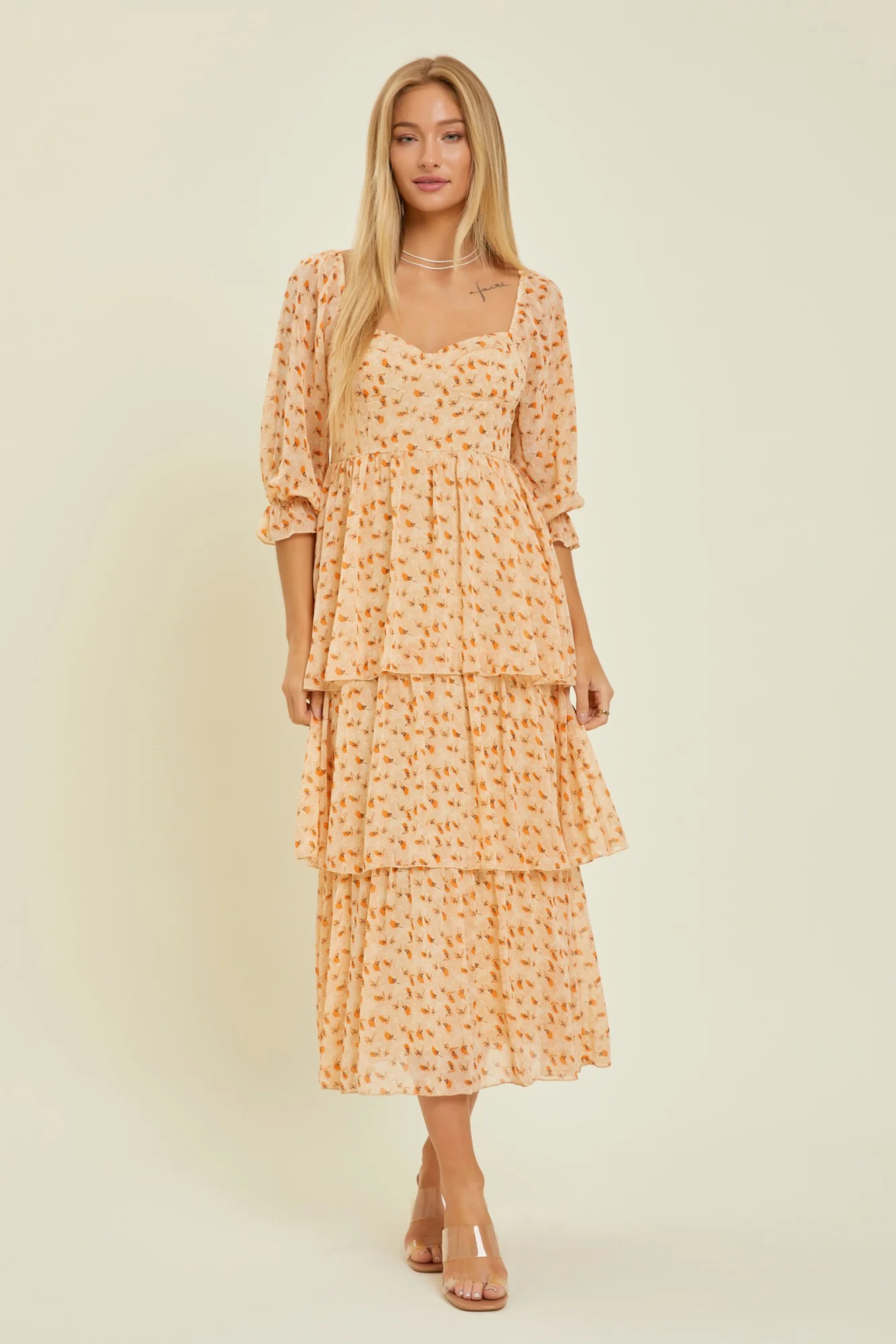 Dusty Apricot Tiered Midi Dress - Image 2