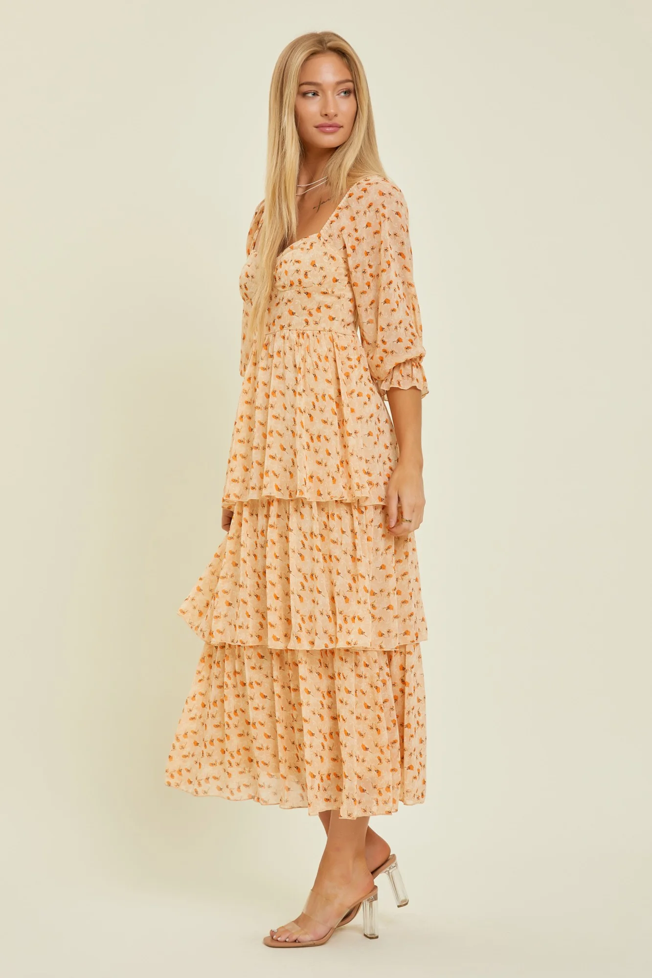 Dusty Apricot Tiered Midi Dress - Image 3