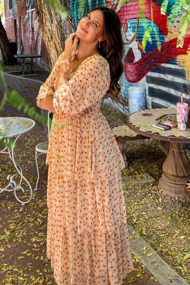 Dusty Apricot Tiered Midi Dress - Image 6
