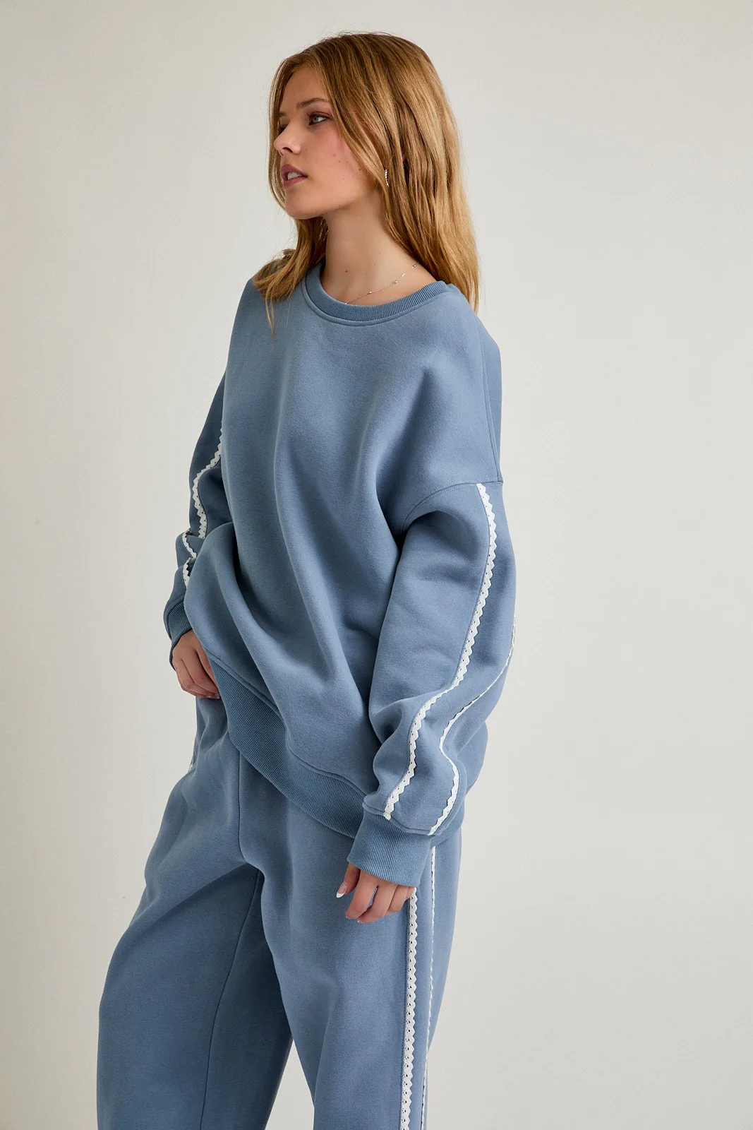 Dusty Blue Contrast Trim Sweatshirt - Image 2