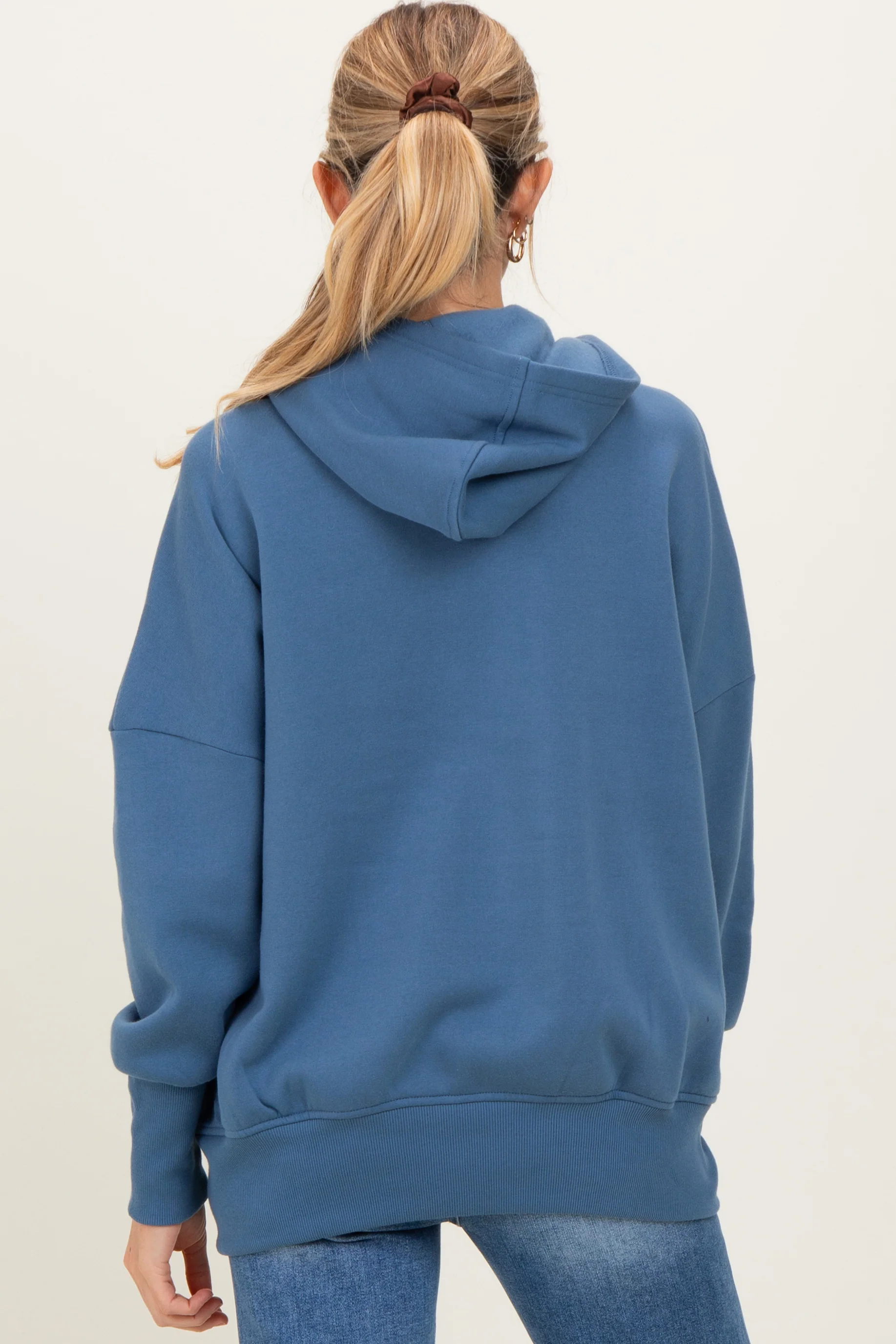 Dusty Blue Fleece Snap Button Maternity Hoodie - Image 4