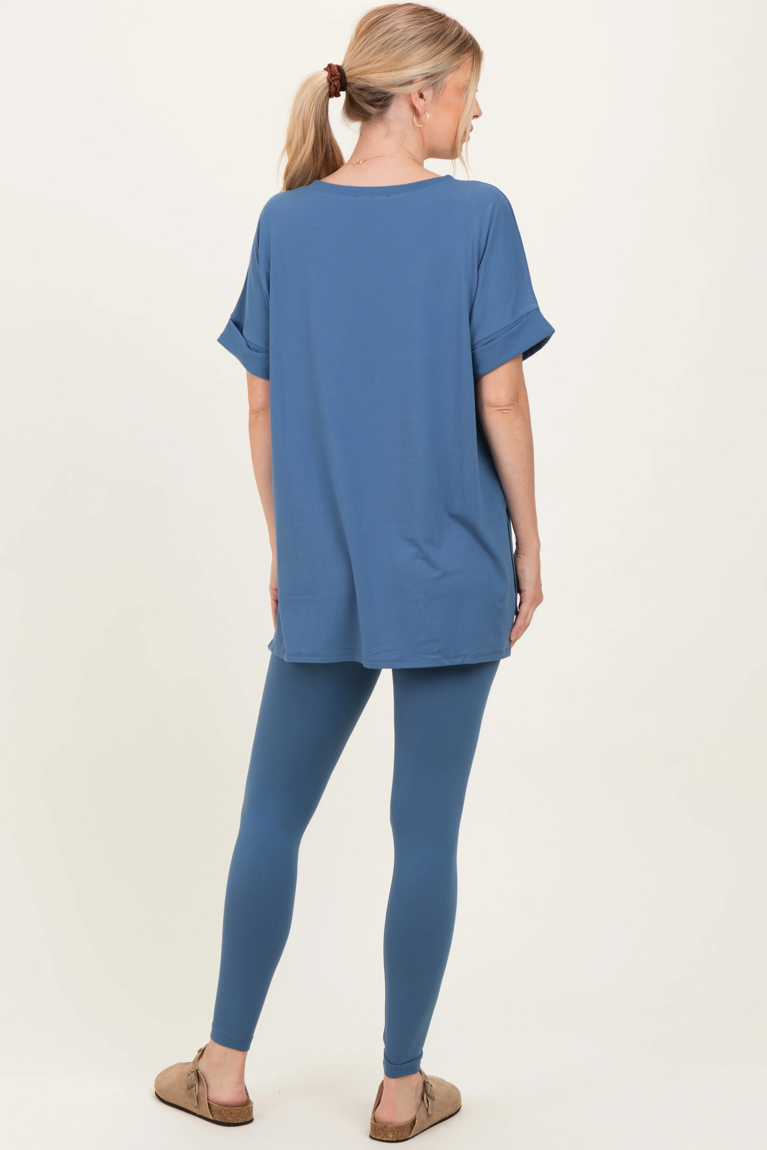 Dusty Blue Oversized V-Neck Tee Legging Lounge Set - Image 4