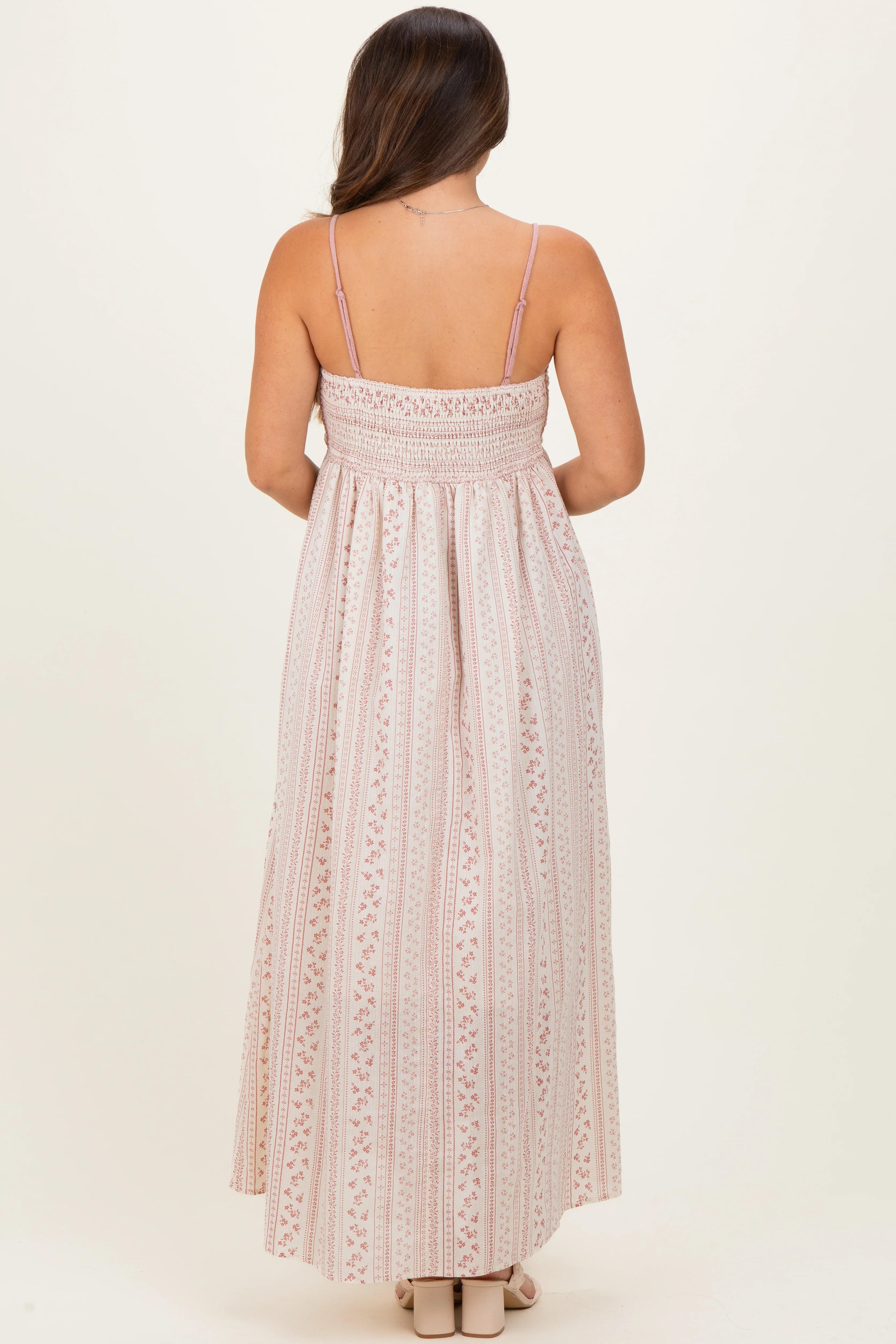Dusty Pink Bohemian Dream Crochet Cotton Maternity Maxi Dress - Image 3