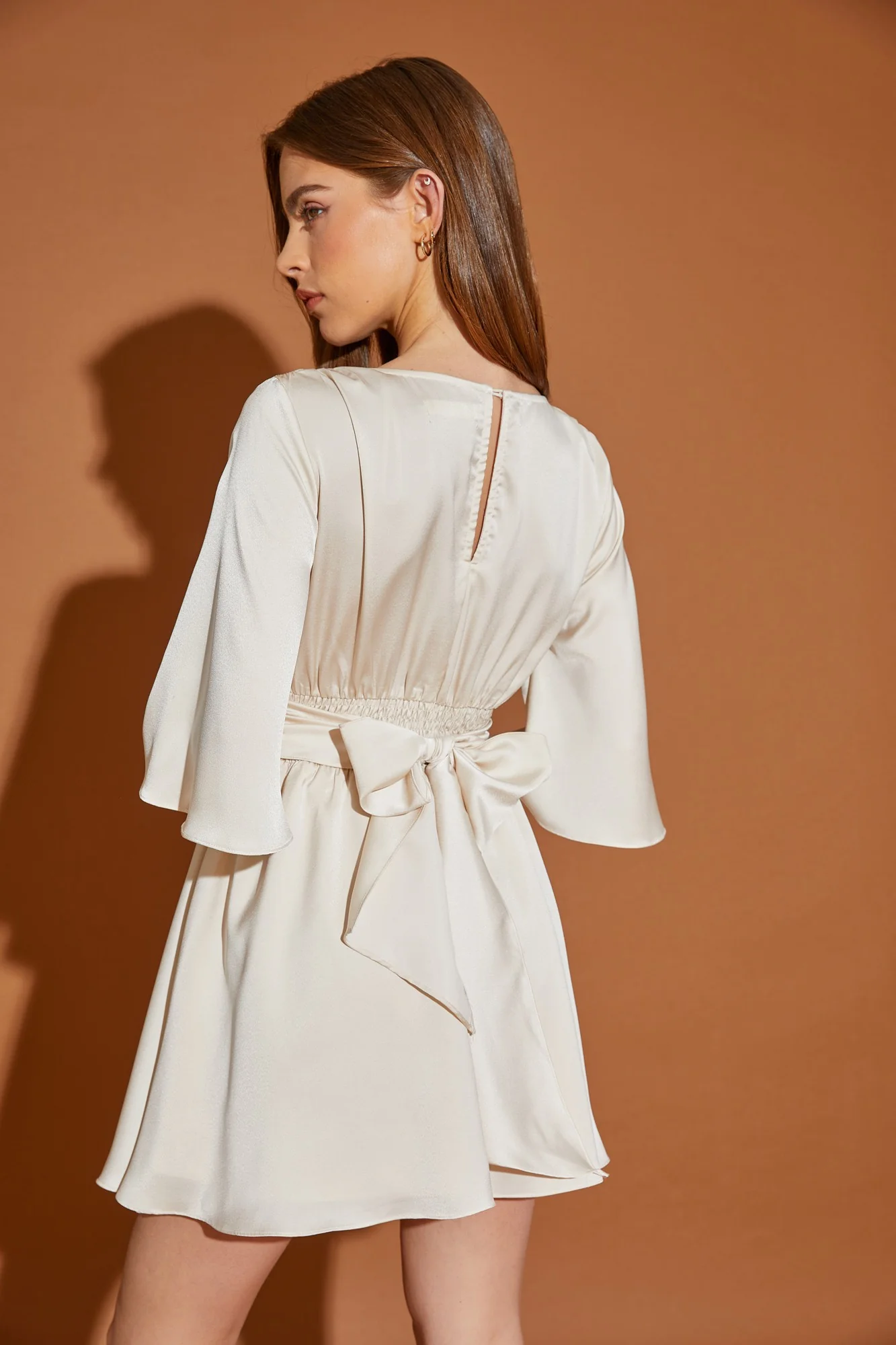Ecru Waist Tuck Detail V-Neck Dress - Image 5