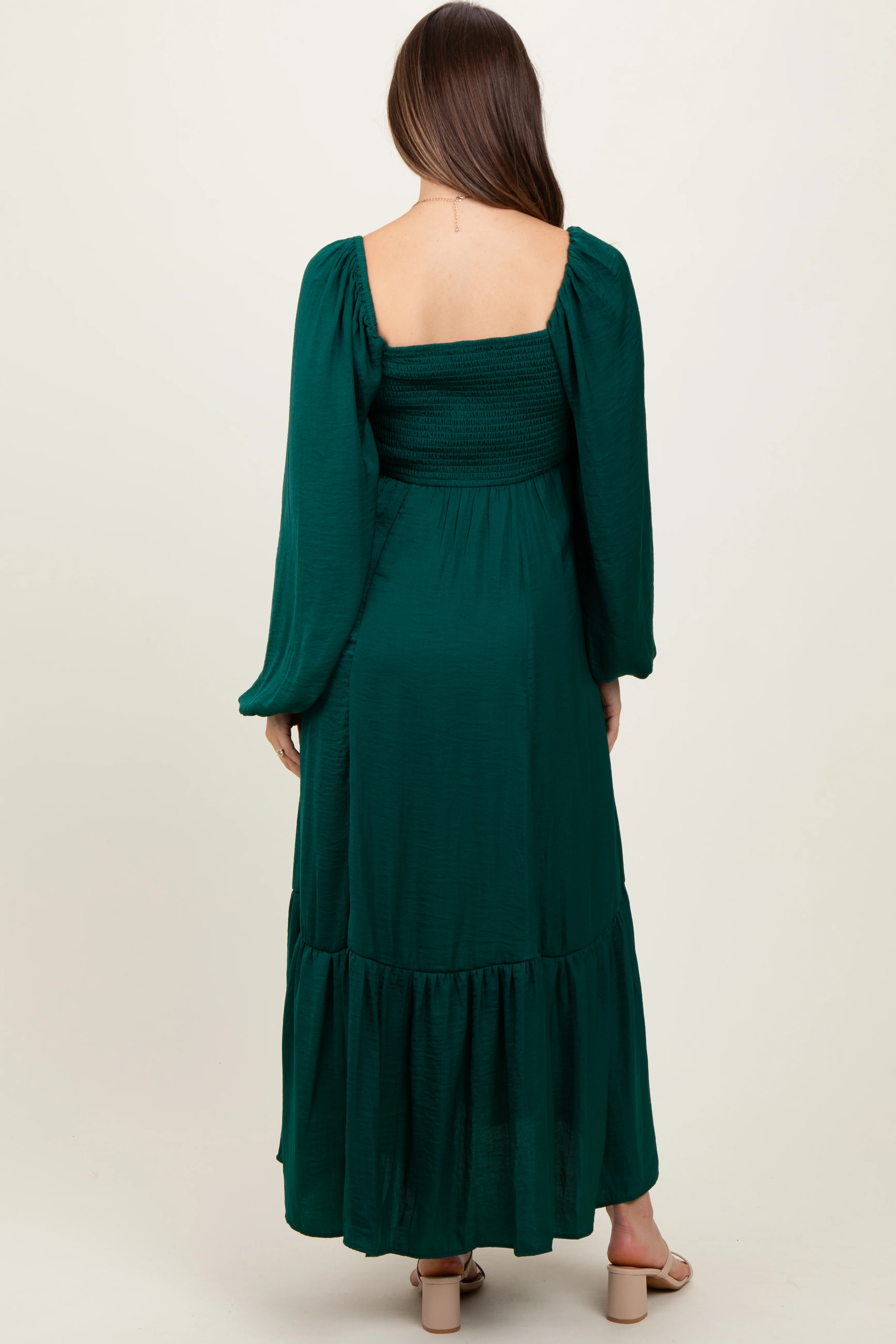 Emerald Bow Satin Maternity Maxi Dress - Image 4