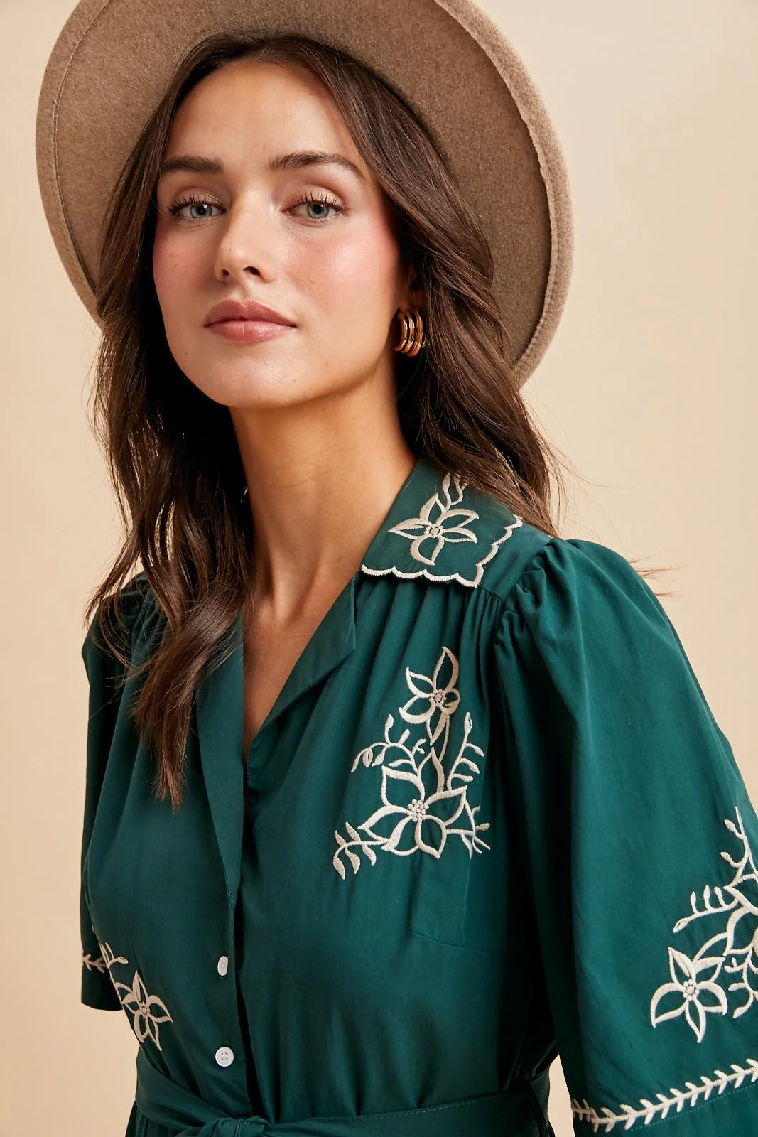 Emerald Embroidered Button Down Maxi Dress - Image 4