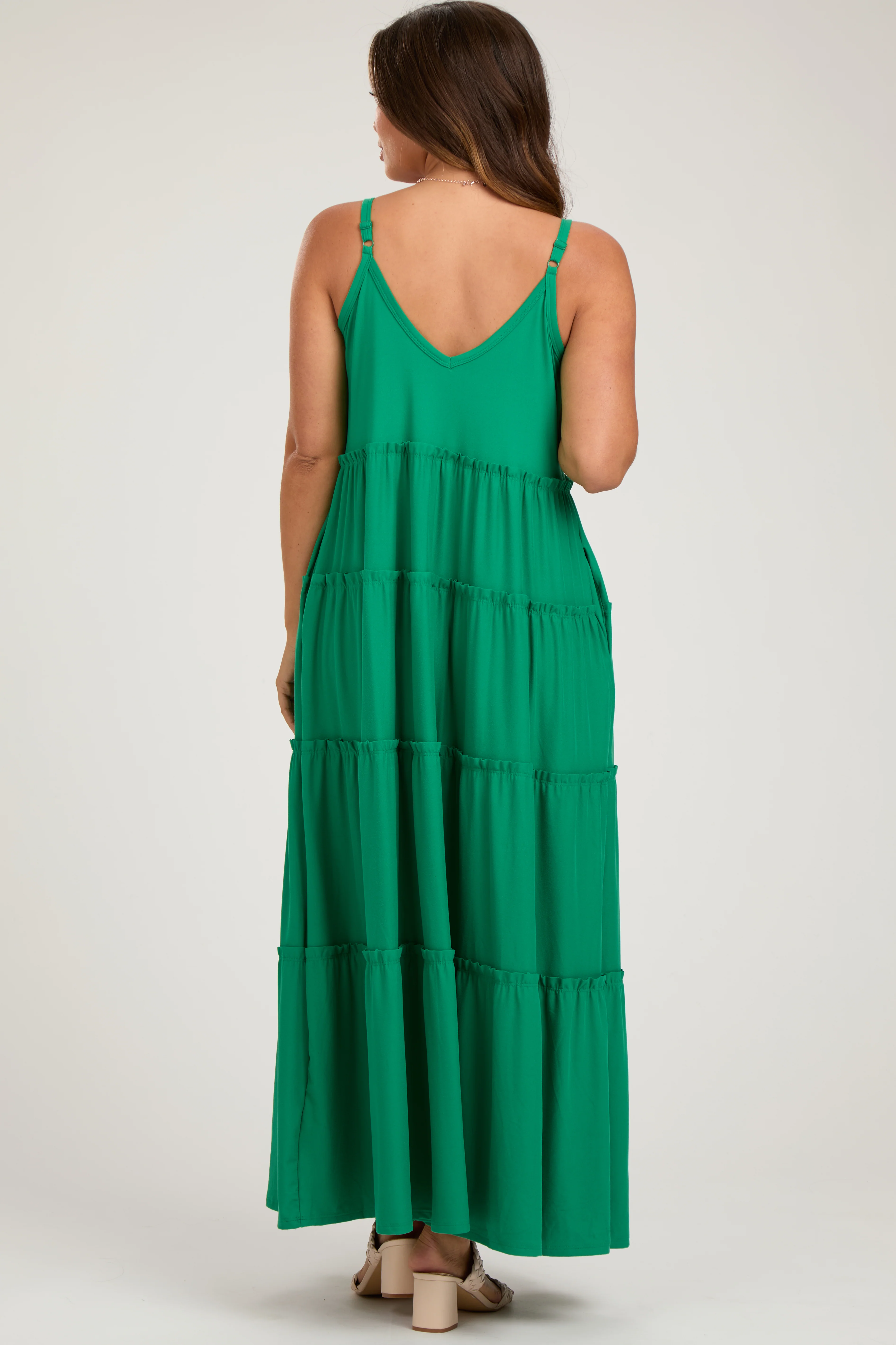 Emerald Green Tiered Sleeveless Maternity Maxi Dress - Image 4