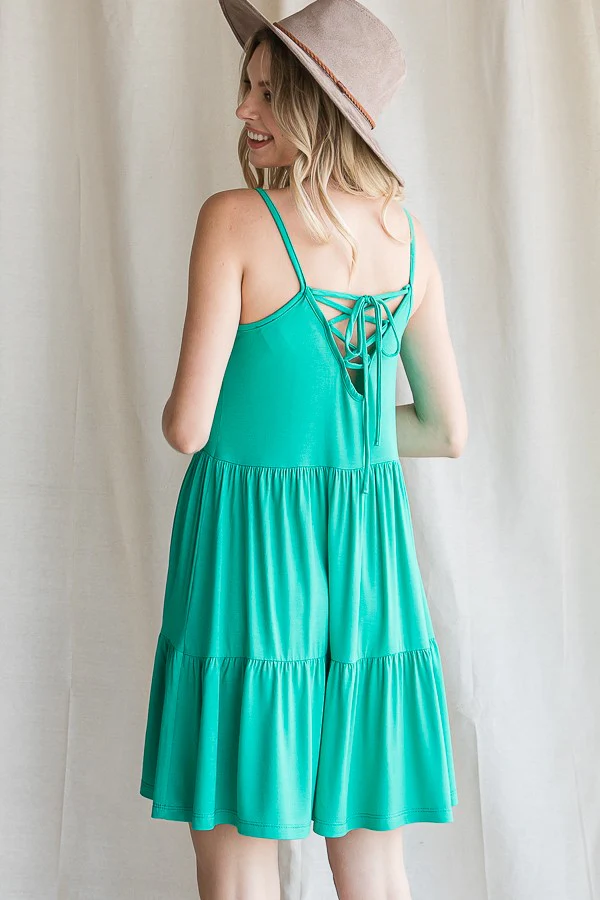 Emerald Green Tiered Tank Dress - Image 3