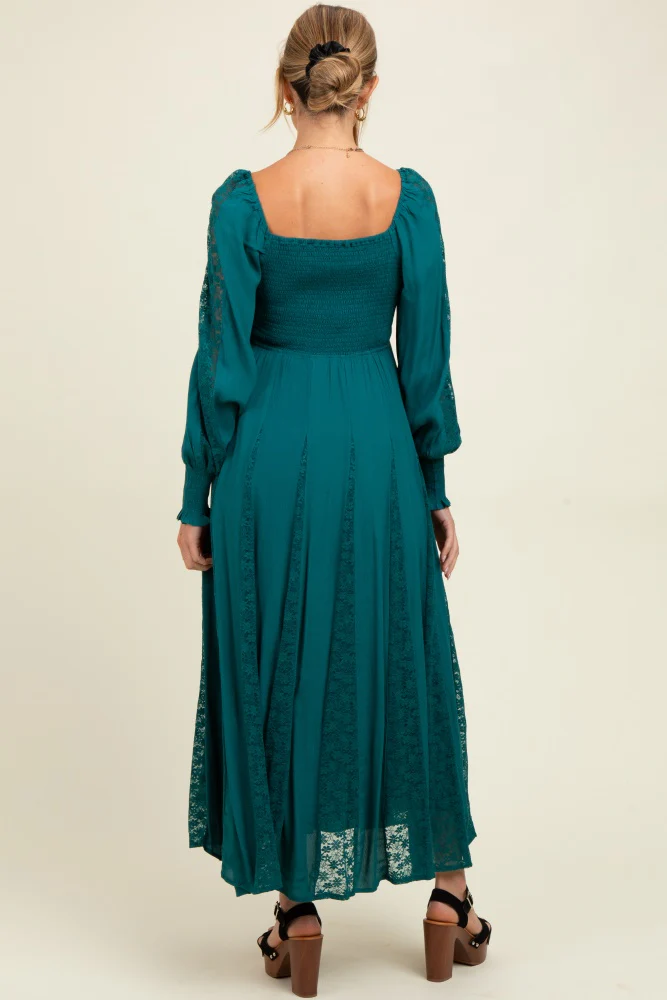 Emerald Lace Inset Smocked Maternity Maxi Dress - Image 5