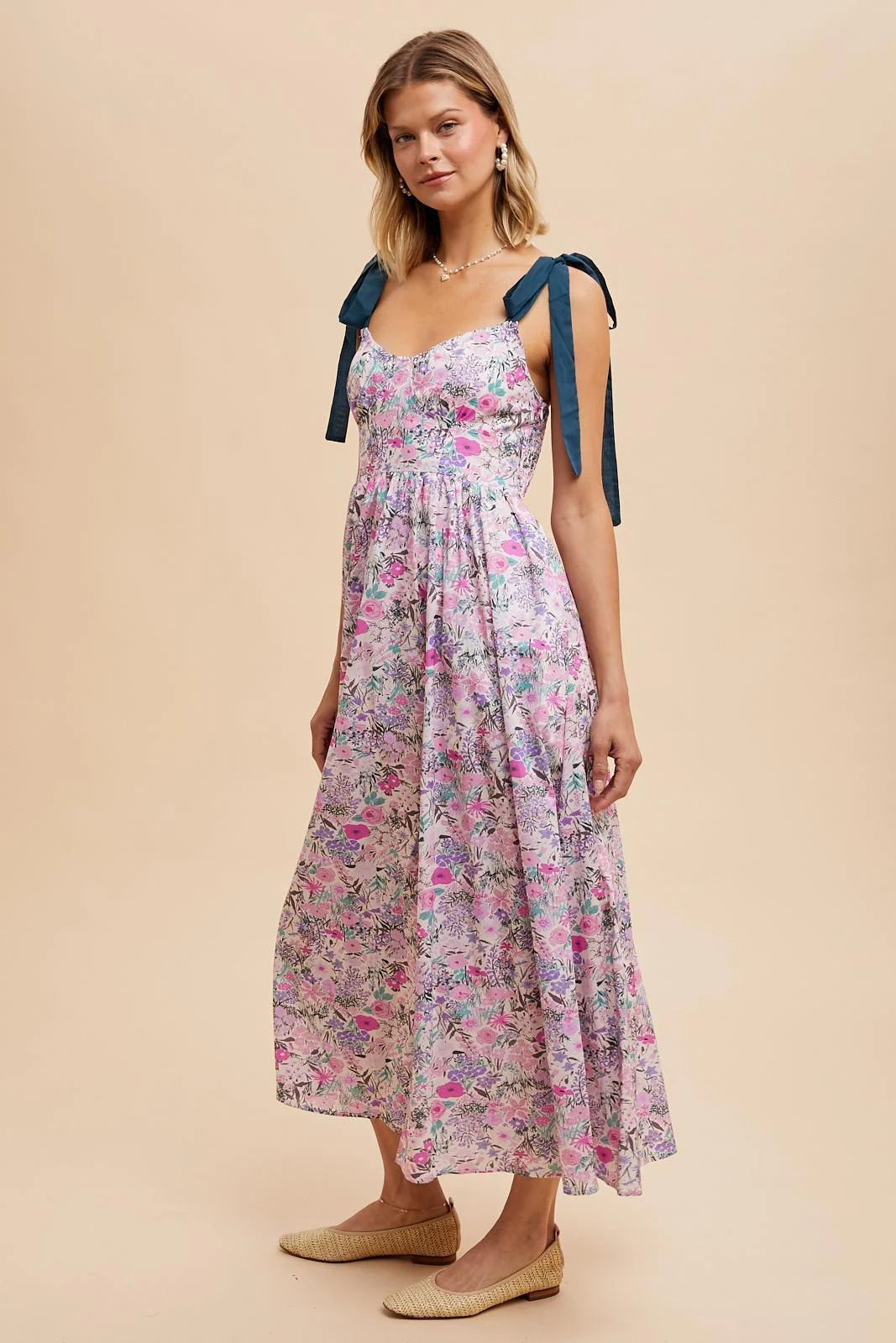 Emerald Lavender Darling Cotton Floral Maxi Dress - Image 3