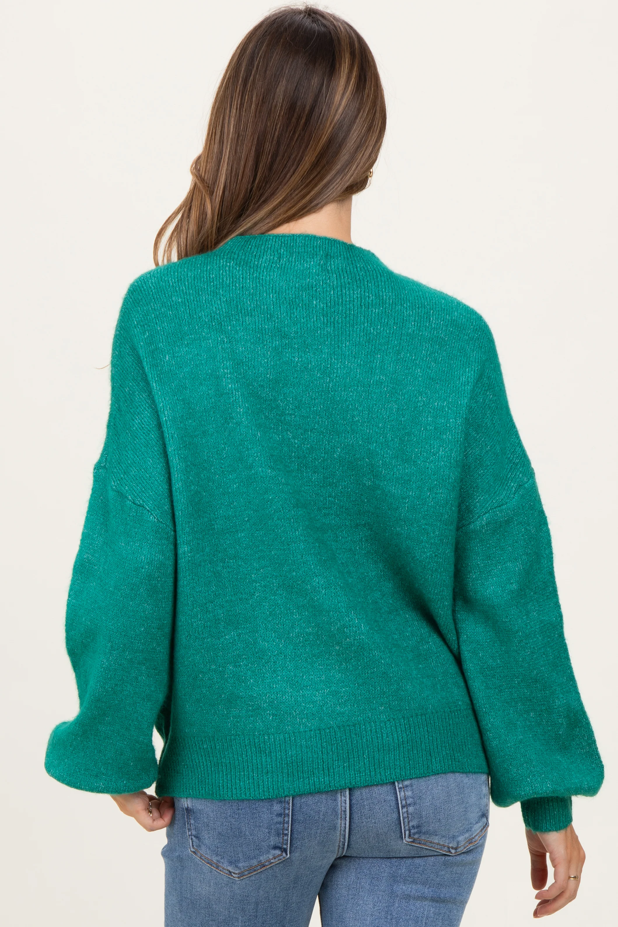 Forest Green Bubble Sleeve Maternity Sweater - Image 4