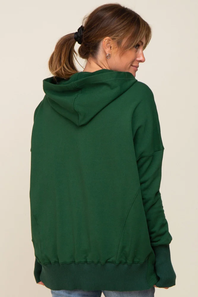 Forest Green Button Front Ribbed Trim Hooded Sweatshirt - Image 6