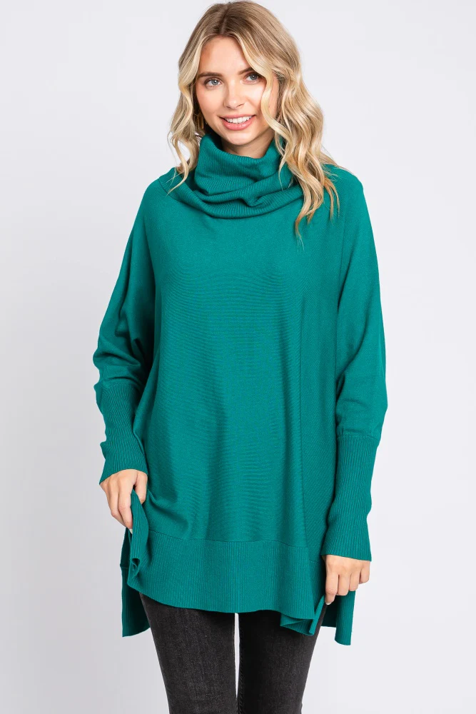 Forest Green Cowl Neck Dolman Sleeve Sweater - Image 2