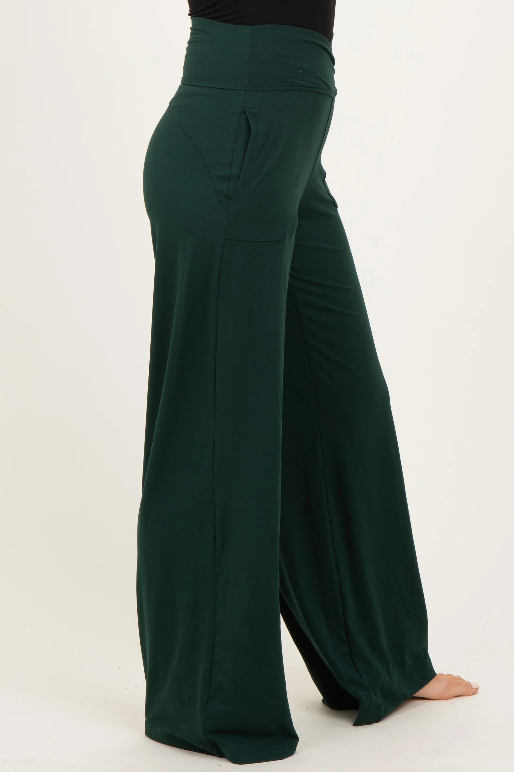 Forest Green Crossover Waist Active Wide Leg Pant - Image 4