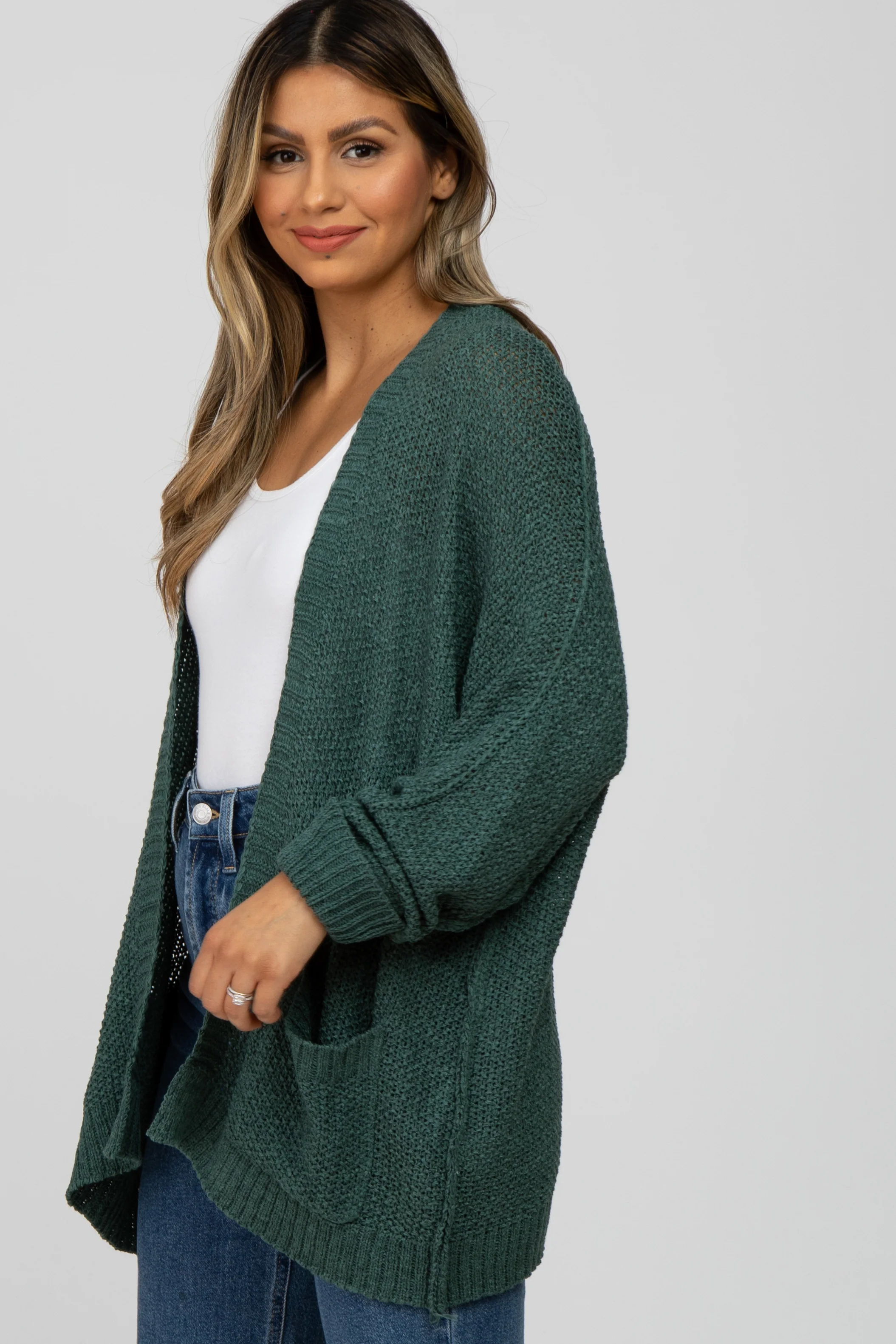 Forest Green Cuff Sleeve Cardigan - Image 3