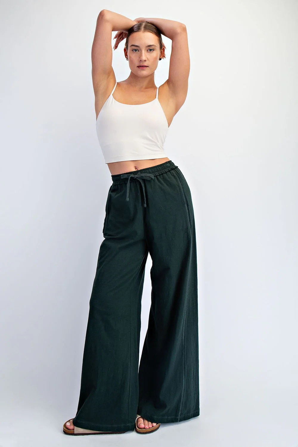 Forest Green Drawstring Wide Leg Maternity Lounge Pant - Image 5
