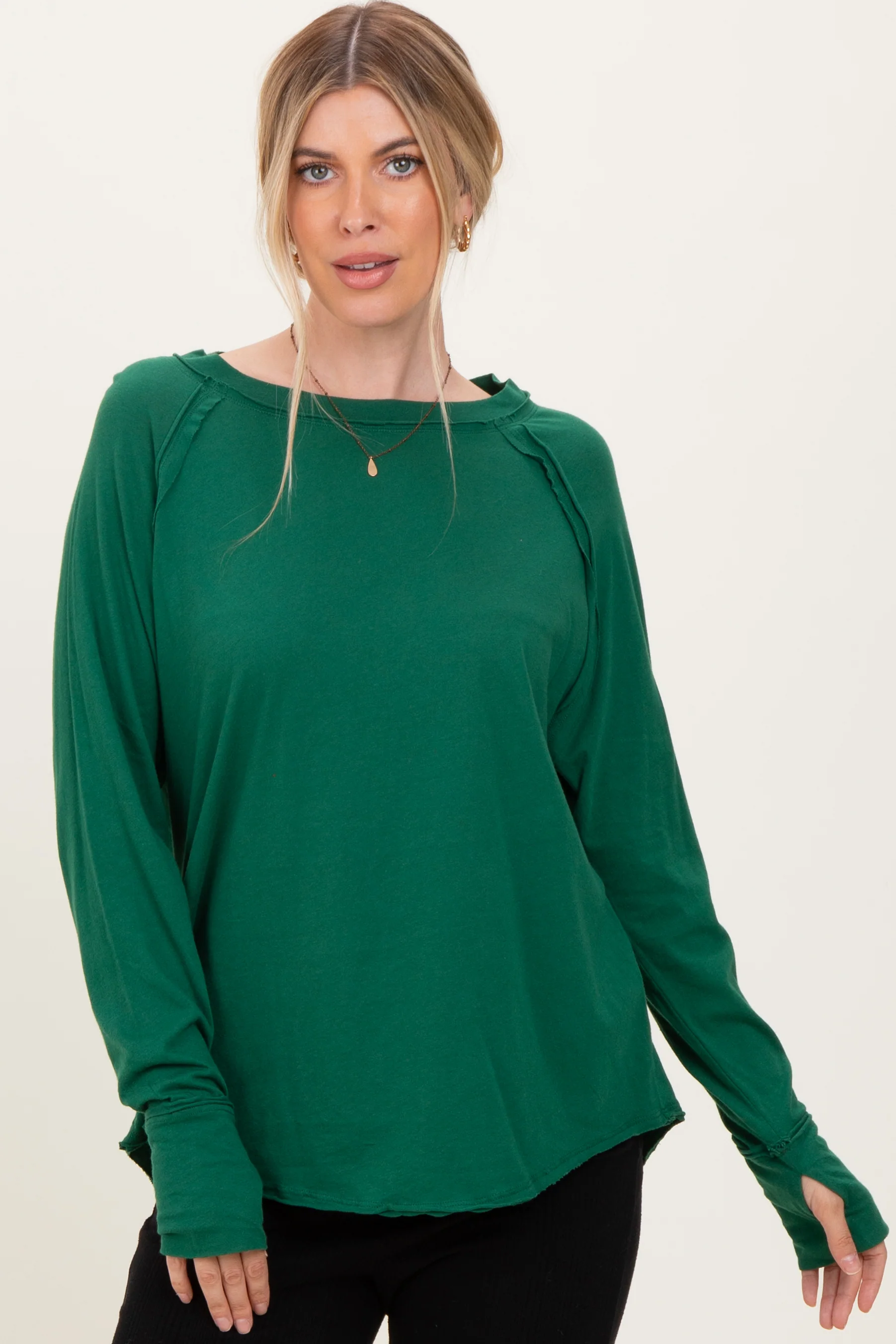 Forest Green Exposed Seam Long Sleeve Maternity Top - Image 5