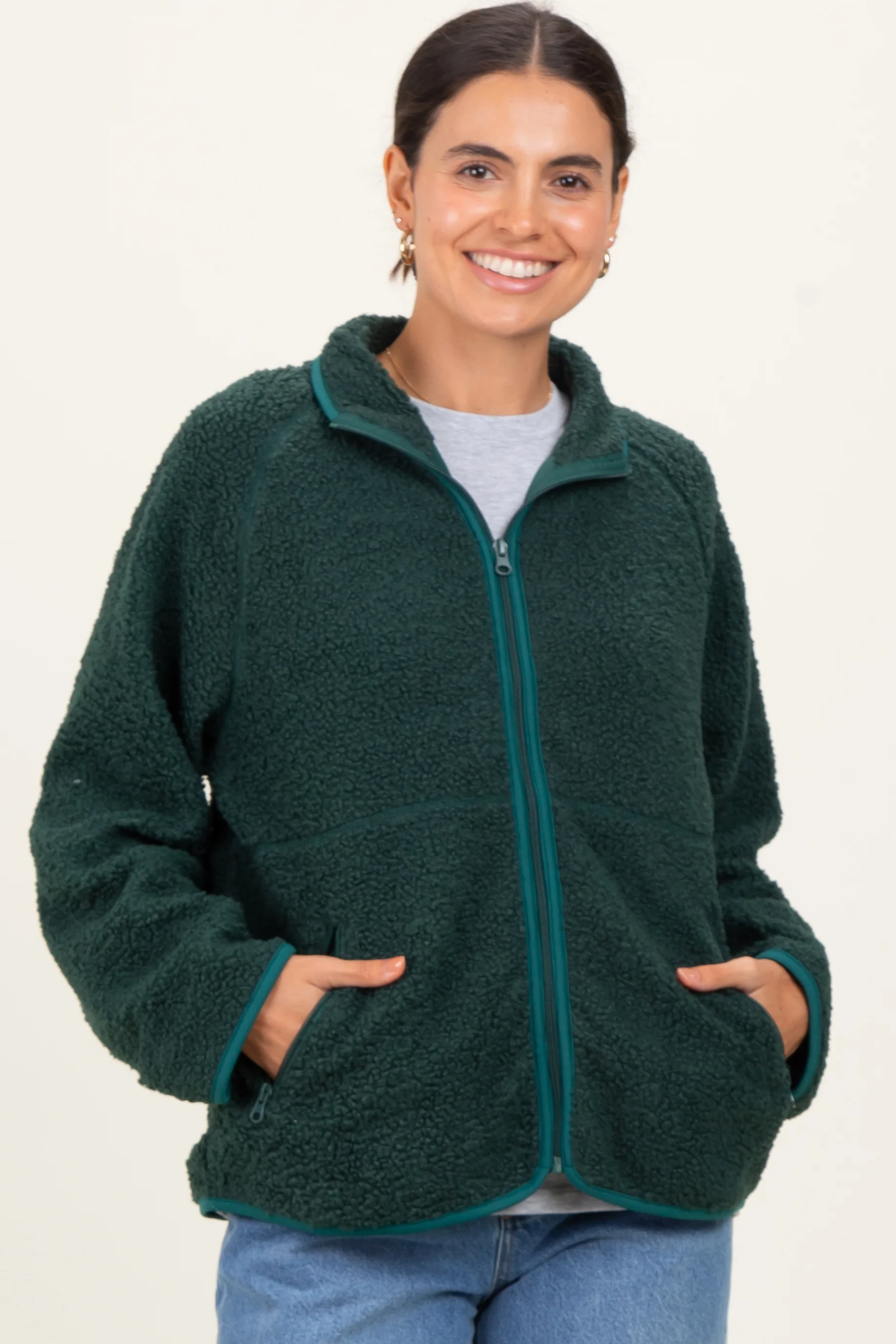 Forest Green Fleece Full Zip Maternity Jacket - Image 6