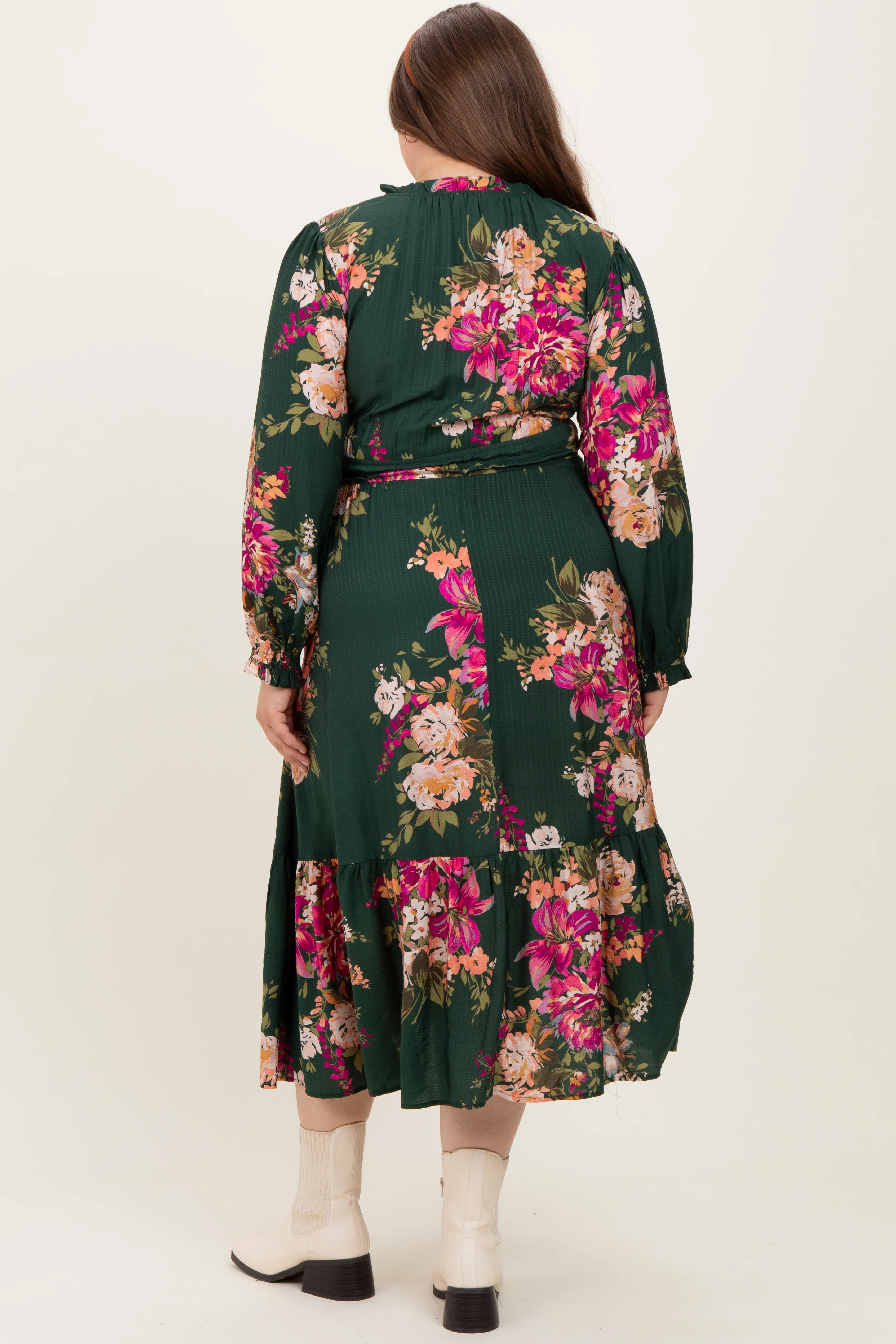 Forest Green Floral Long Sleeve Maternity Plus Midi Dress - Image 4
