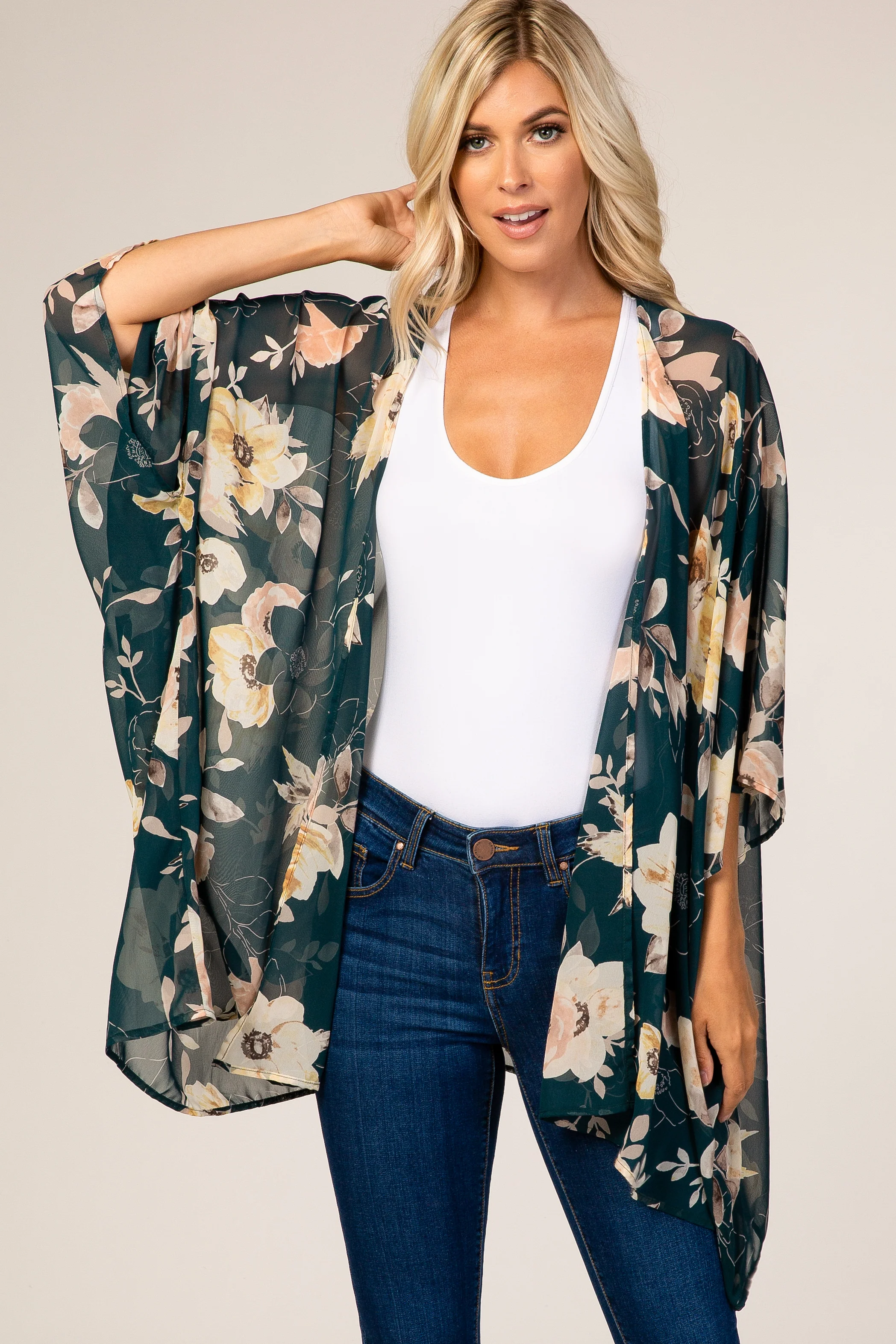 Forest Green Floral Sheer Cover Up - Image 4