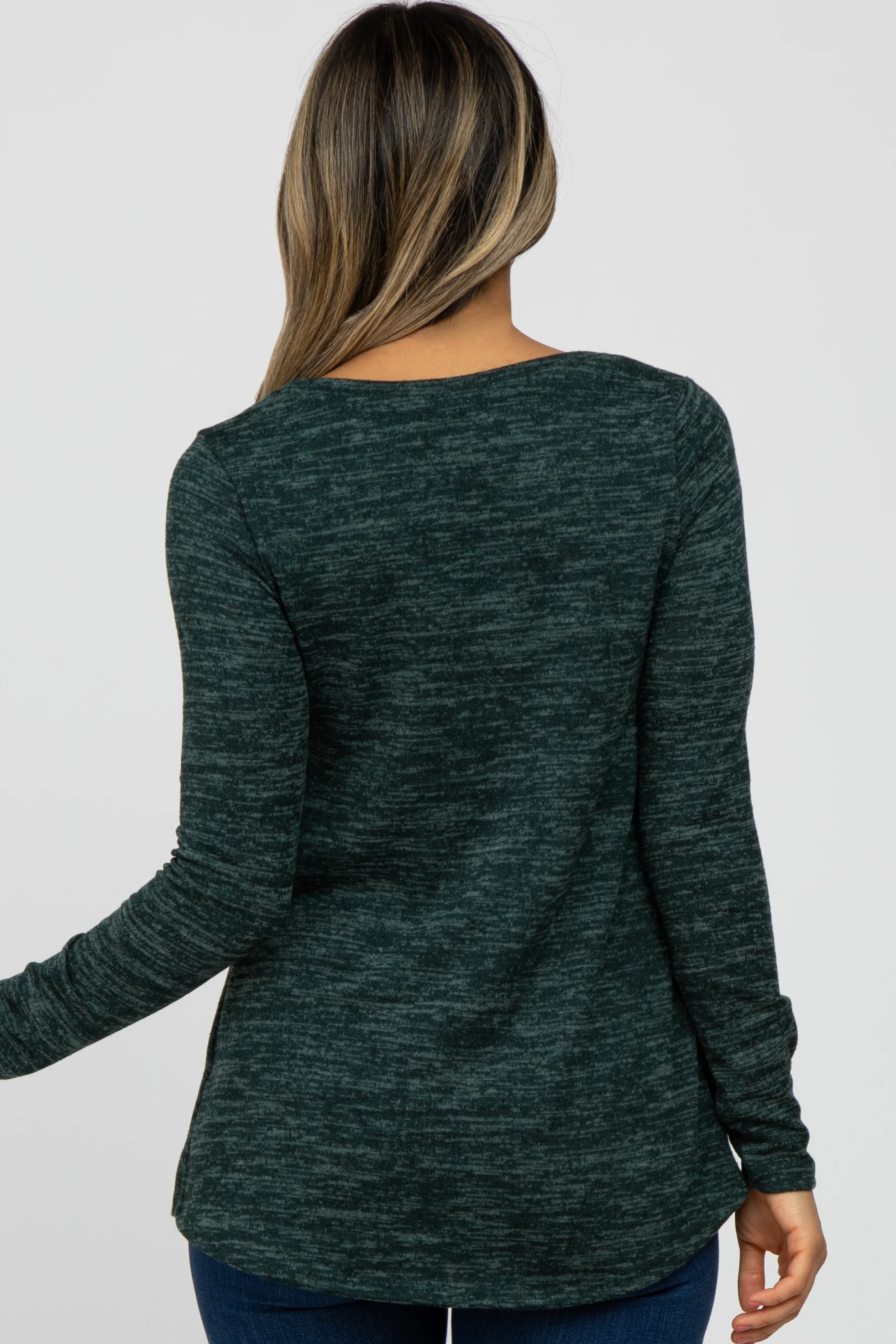 Forest Green Heather Knit Layered Front Nursing Top - Image 3