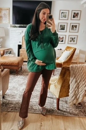 Forest Green Lightweight Button Front Maternity Tunic Top - Image 5