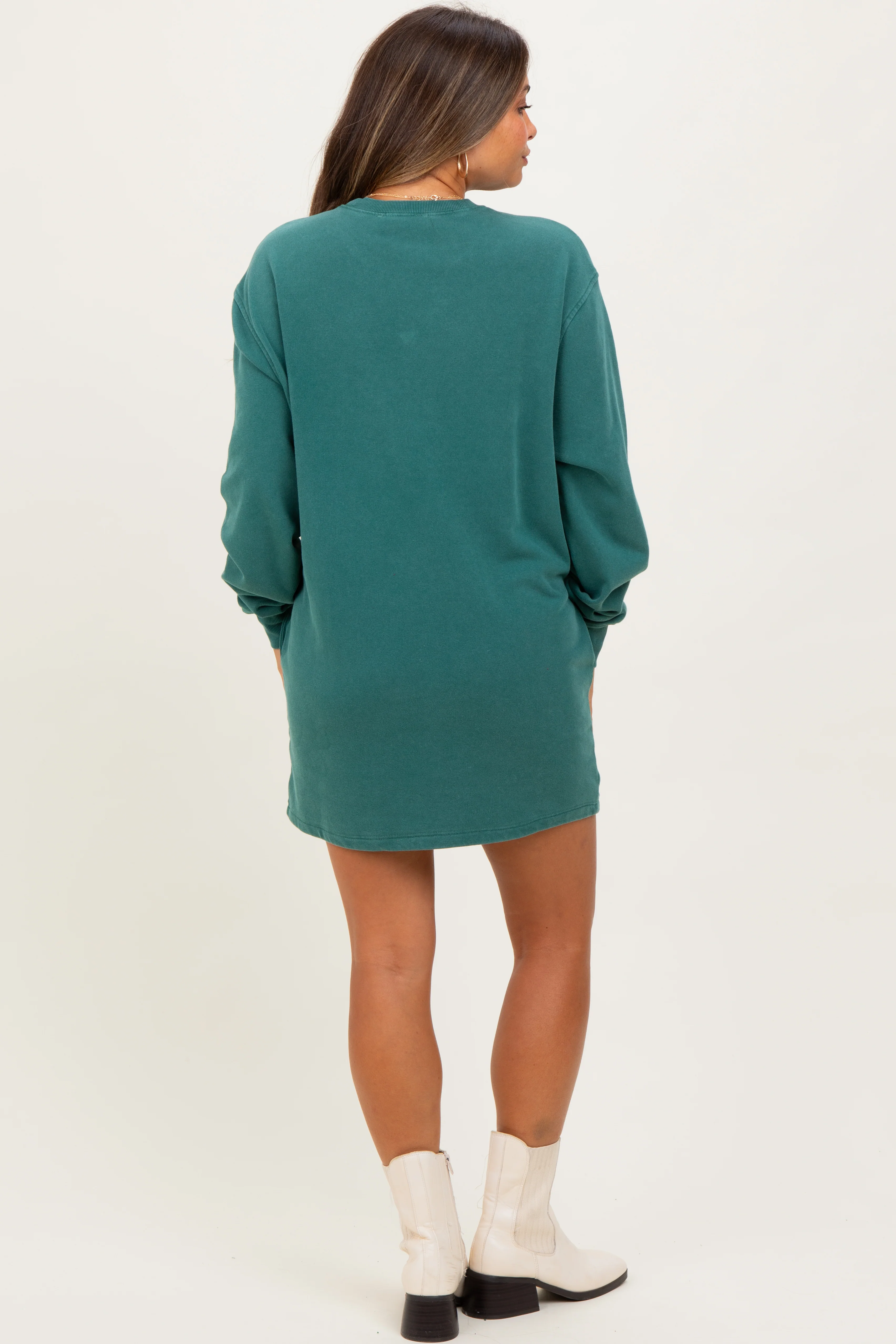 Forest Green Mint Mineral Wash Oversized Maternity Sweatshirt Mini Dress - Image 4