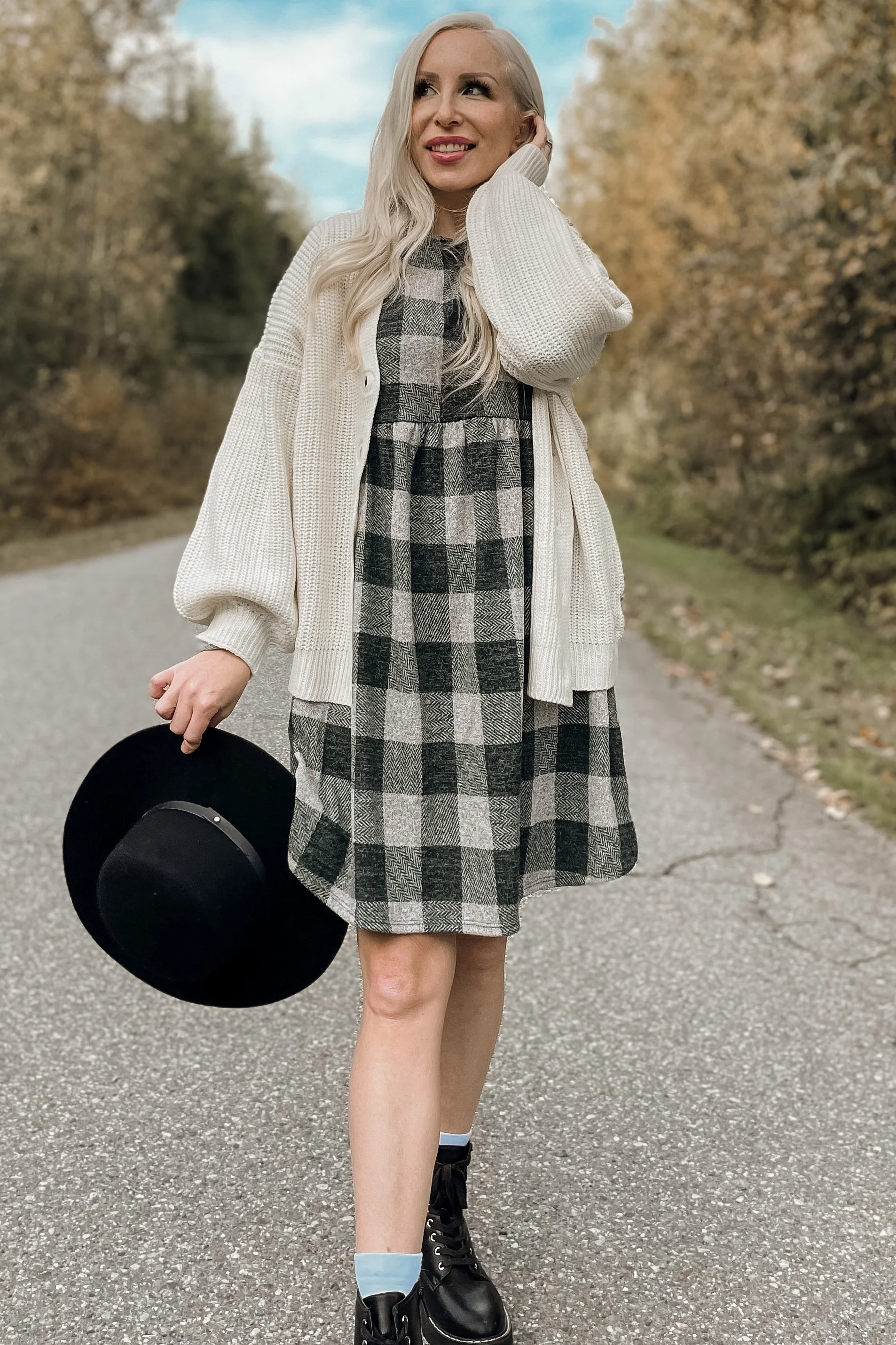 Forest Green Plaid Knit Dress - Image 6