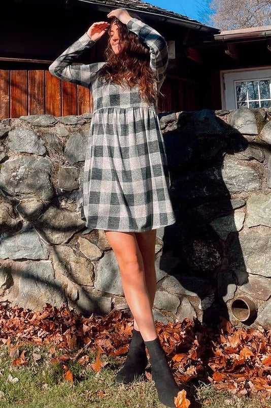 Forest Green Plaid Knit Dress - Image 7