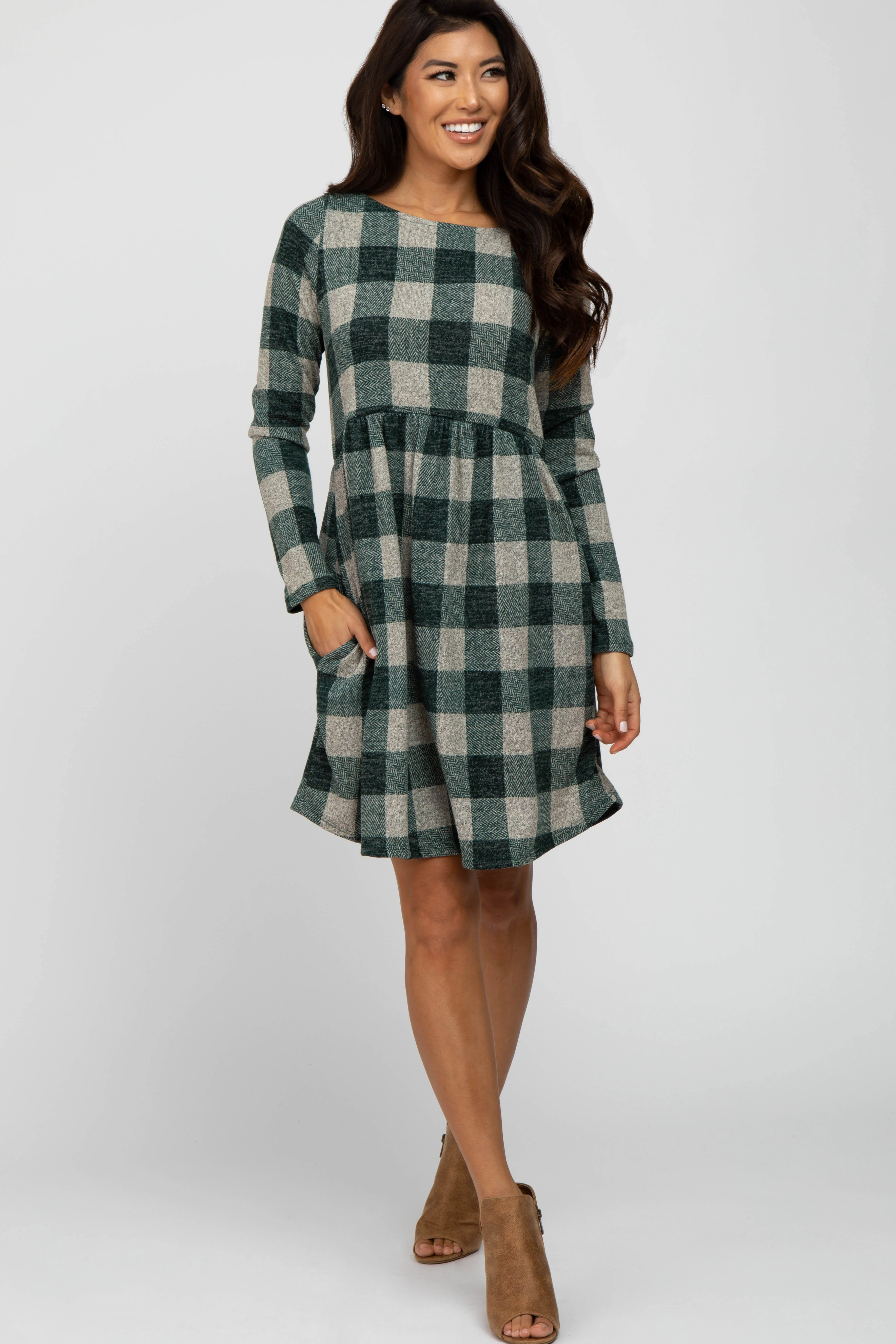 Forest Green Plaid Knit Maternity Dress - Image 7