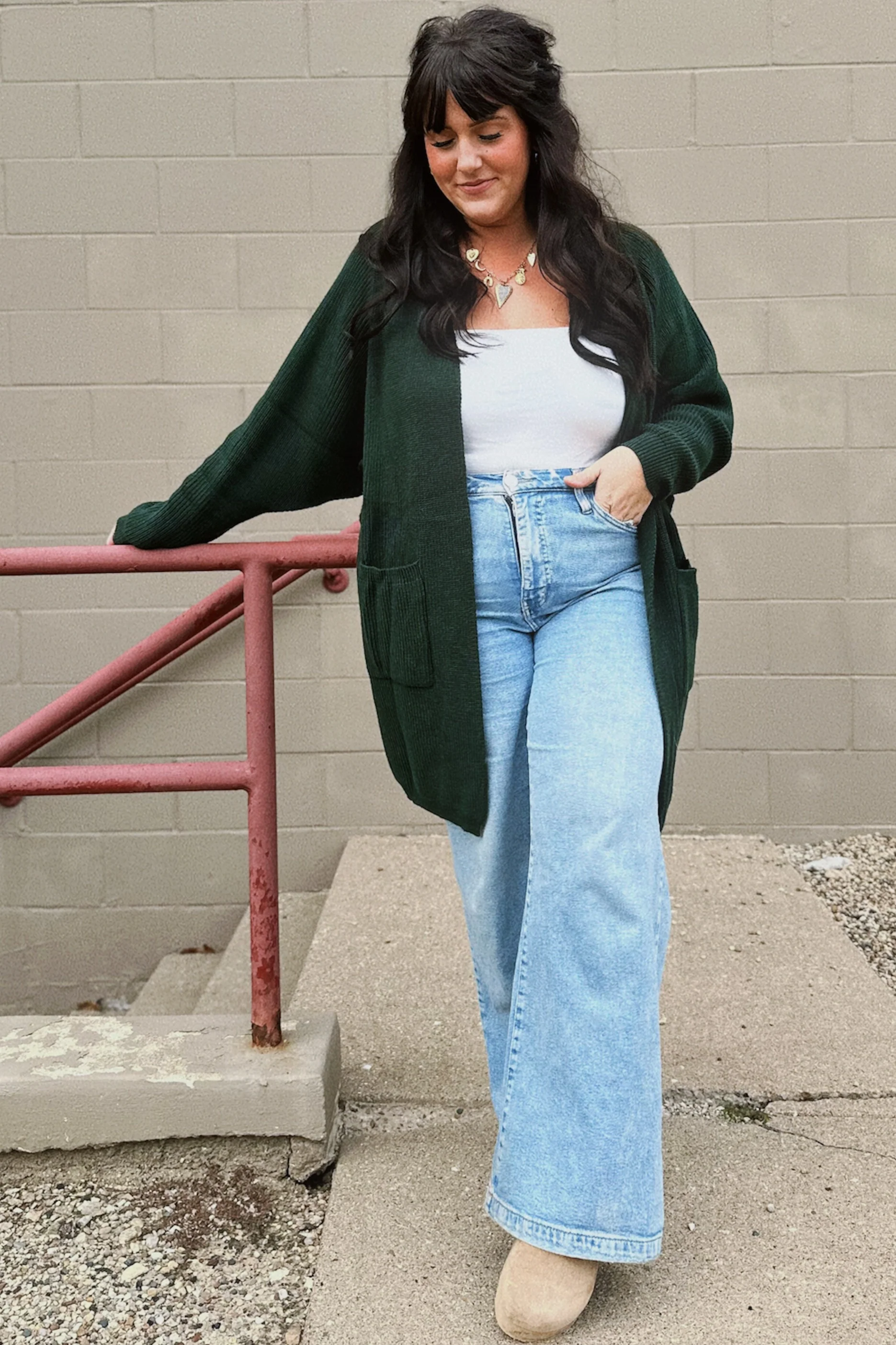 Forest Green Pocketed Knit Cardigan - Image 5