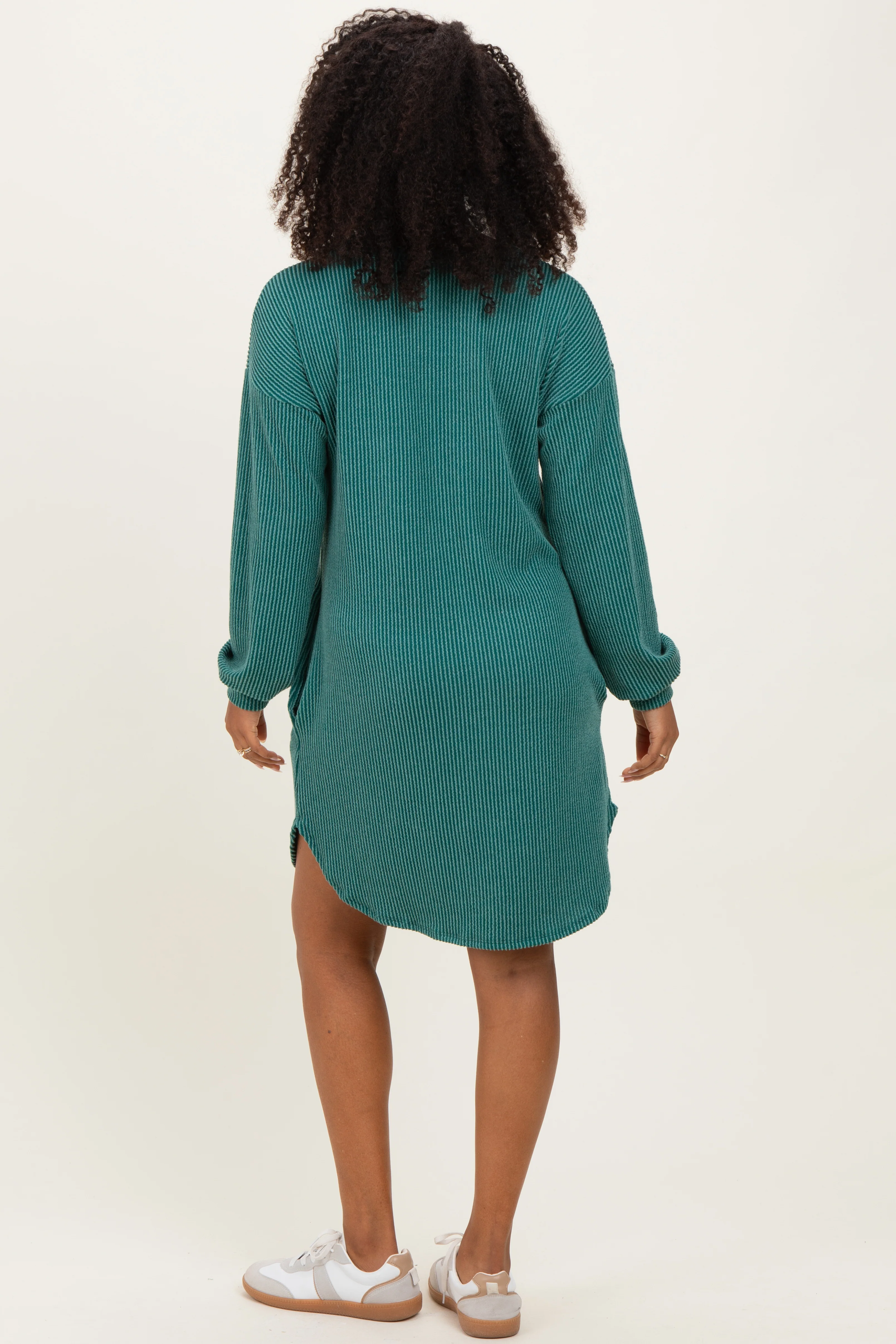 Forest Green Rib Knit Long Sleeve Dress - Image 4