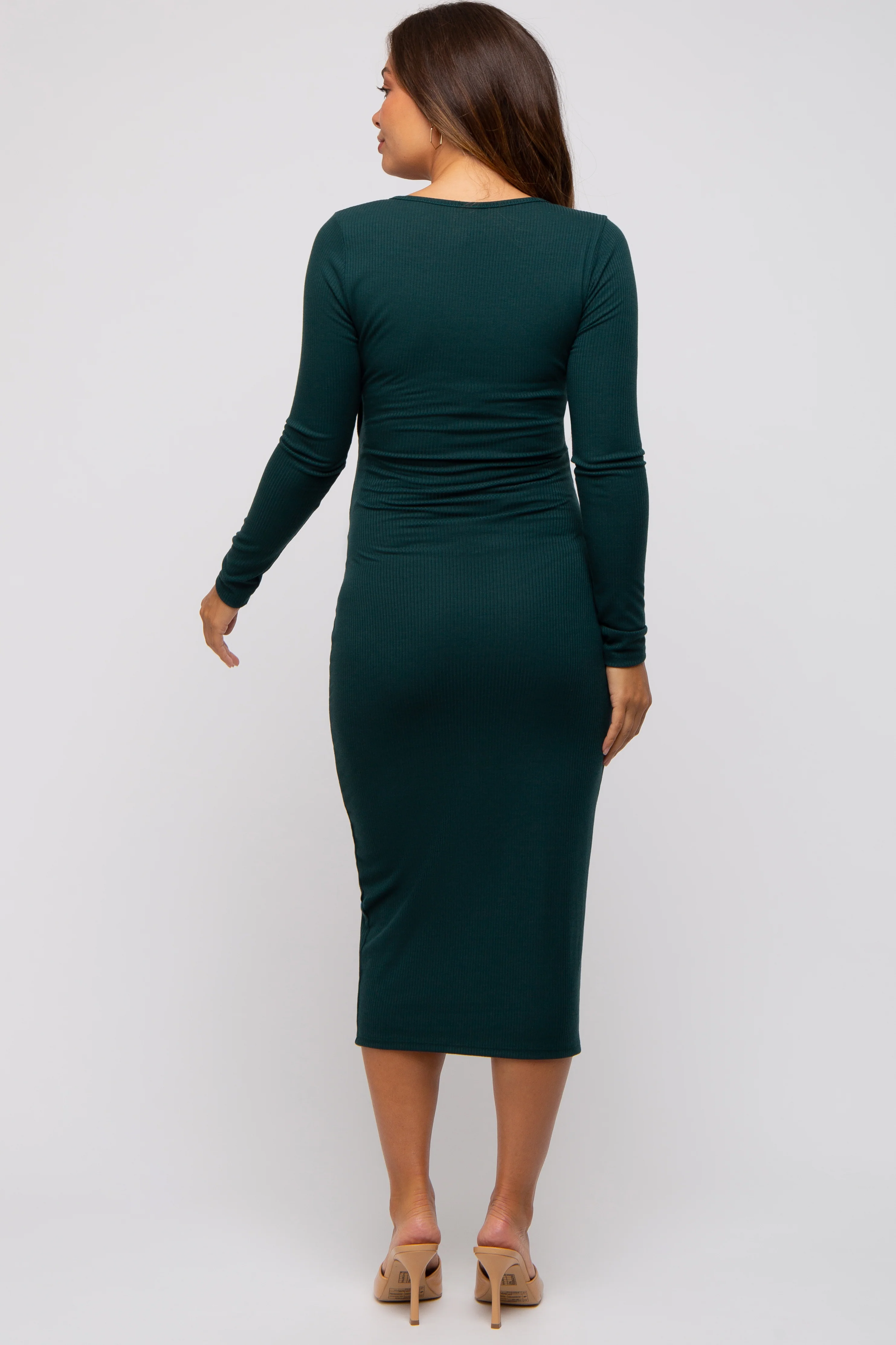 Forest Green Ribbed Long Sleeve Maternity Wrap Dress - Image 3