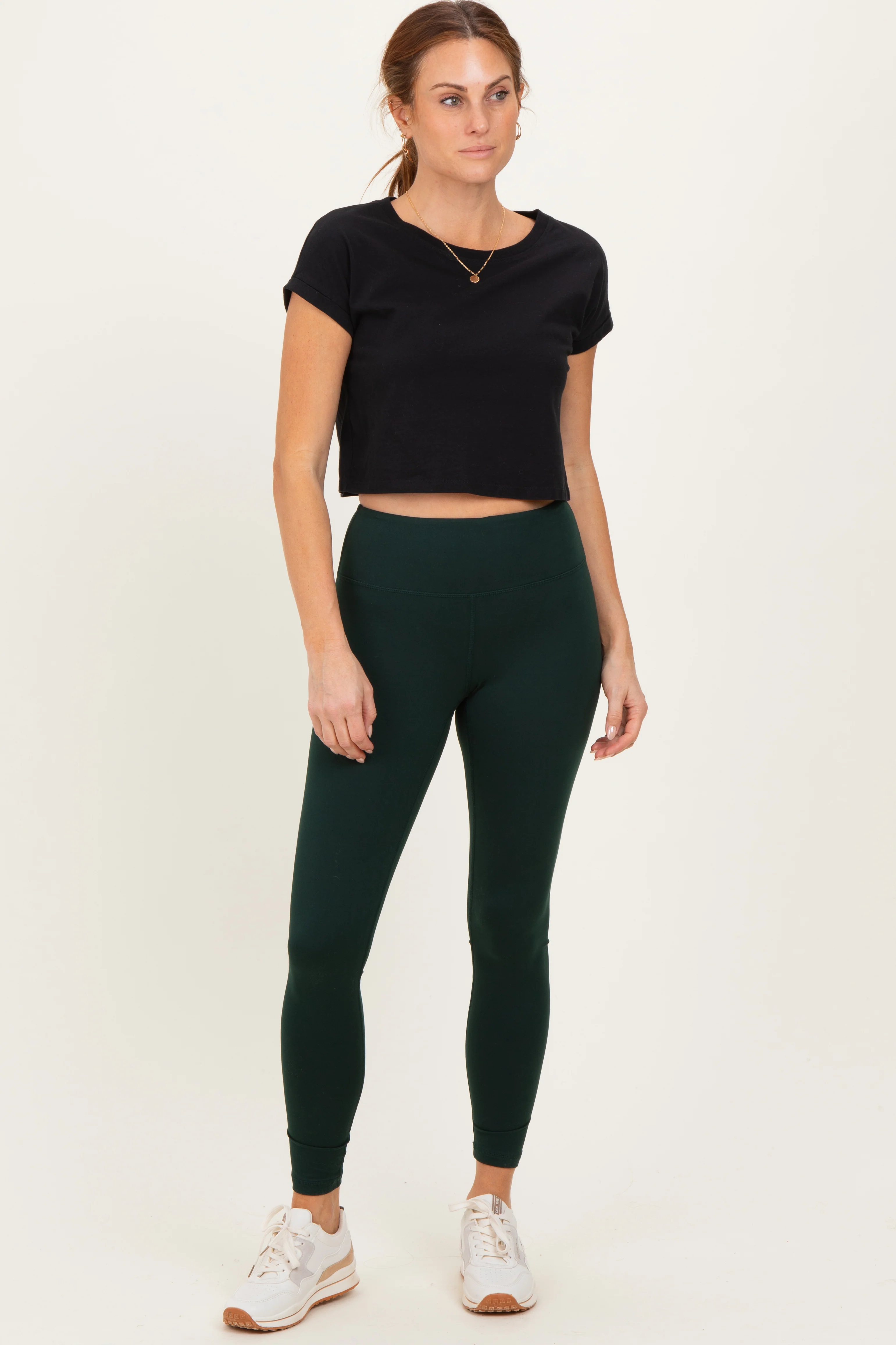 Forest Green Solid Basic Maternity Leggings - Image 6