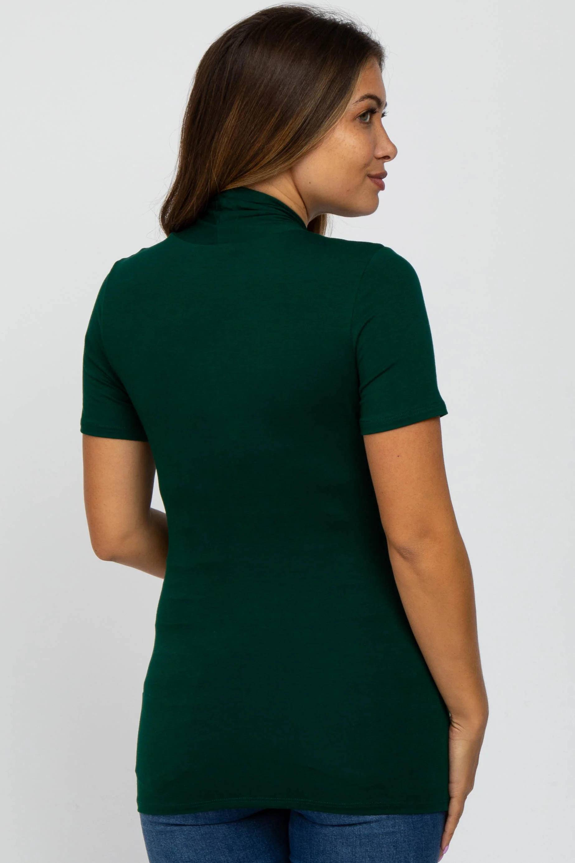 Forest Green Solid Short Sleeve Wrap Front Maternity/Nursing Top - Image 3