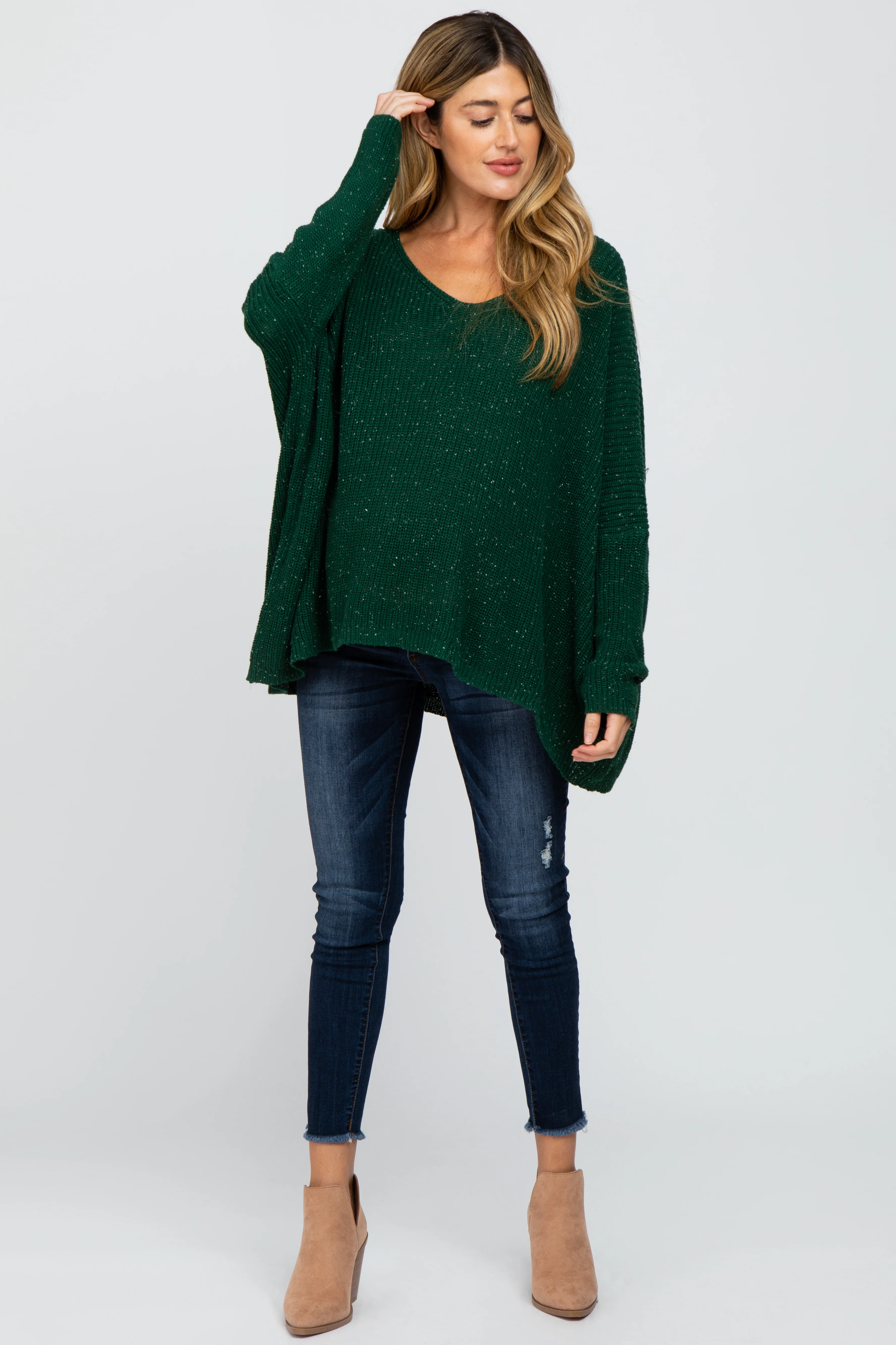 Forest Green Speckled Oversized Maternity Sweater - Image 4