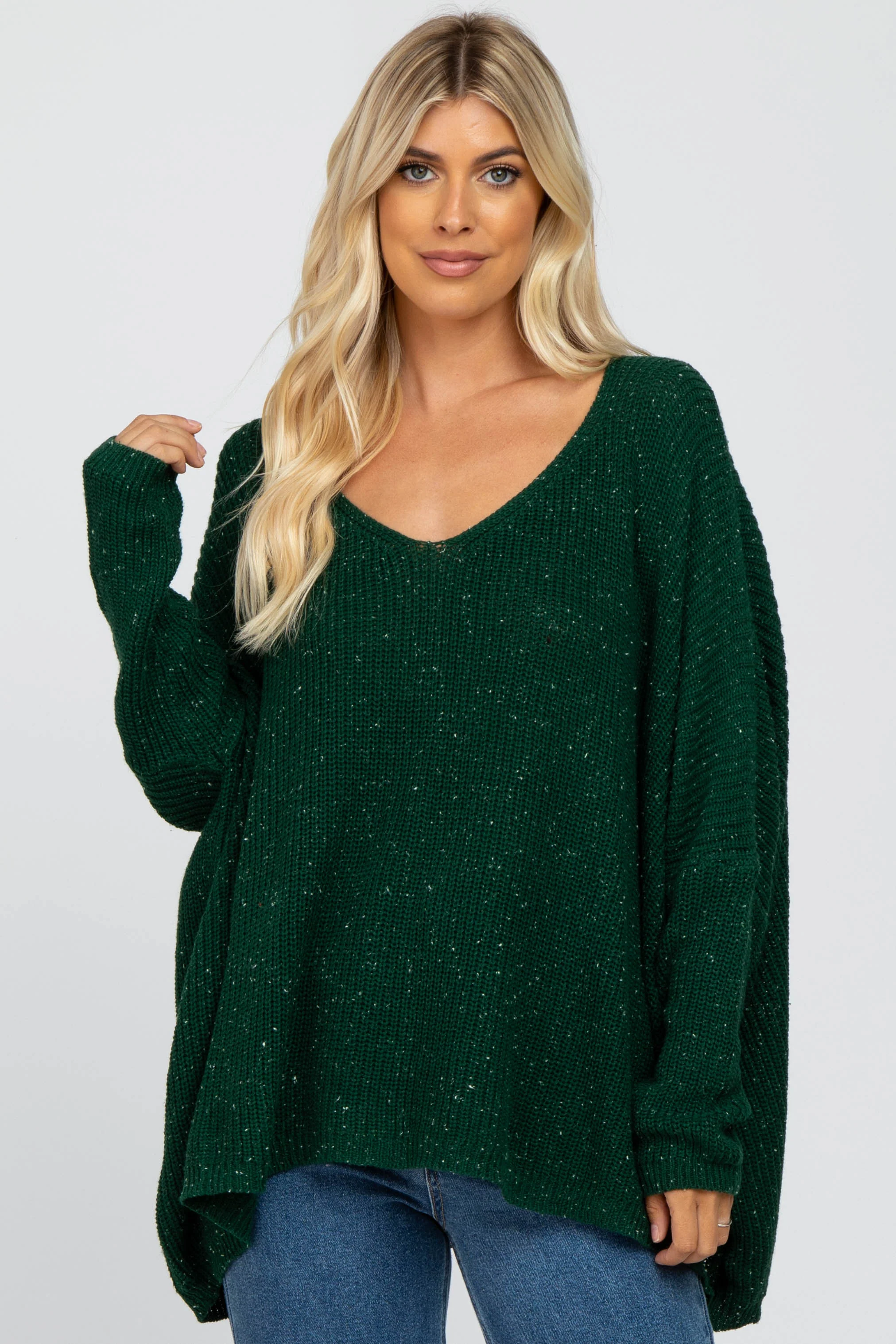 Forest Green Speckled Oversized Maternity Sweater - Image 5
