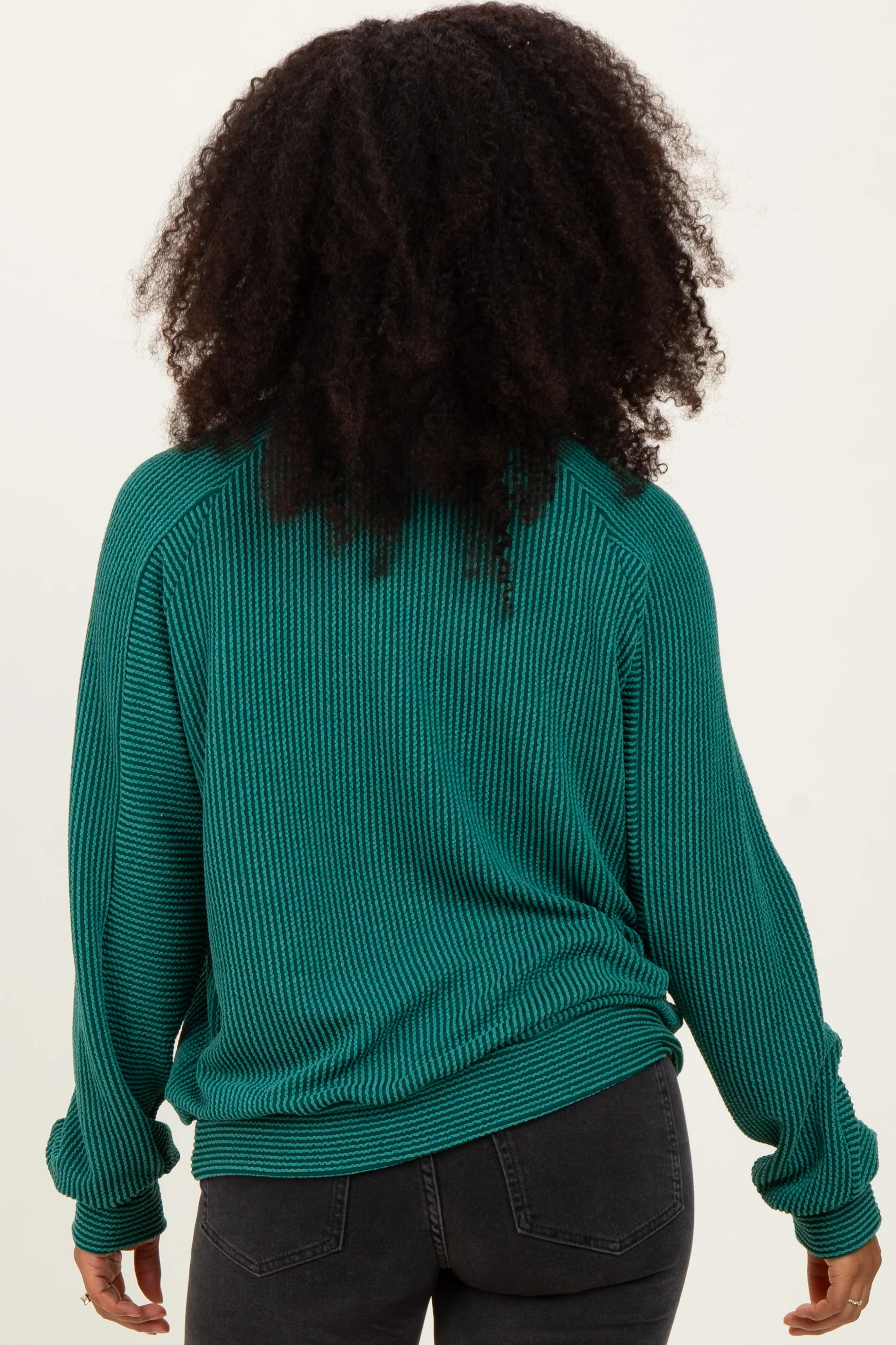 Forest Green Textured Rib Knit Pullover - Image 3
