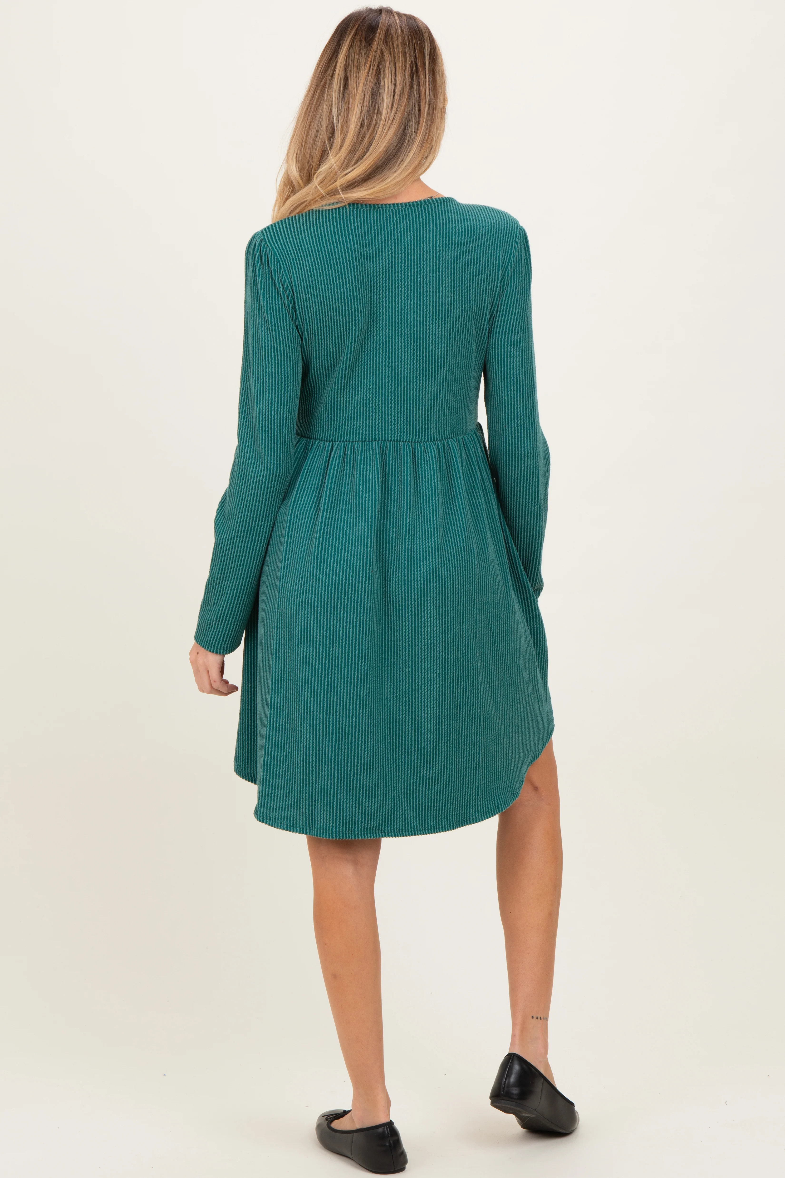 Forest Green Textured Rib Long Sleeve Maternity Dress - Image 4