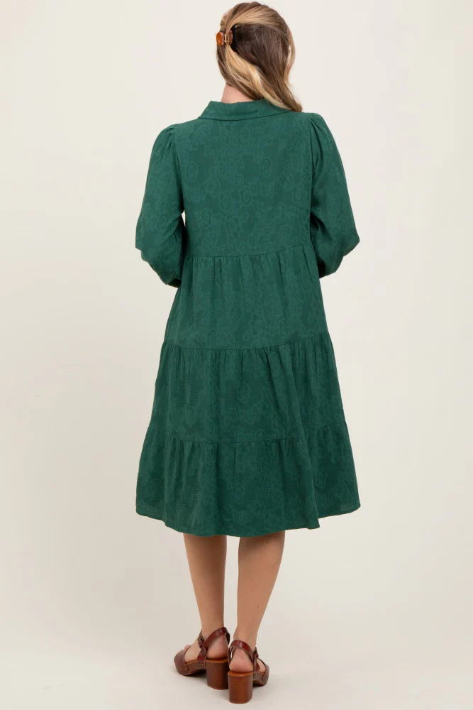 Forest Green Tiered Button Down Shirt Dress - Image 4