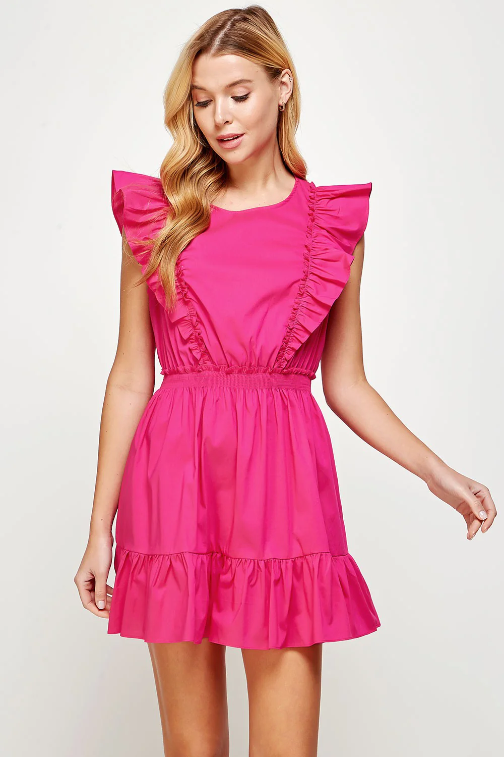 Fuchsia Back Tie Detail Ruffled Sleeveless Mini Dress - Image 2